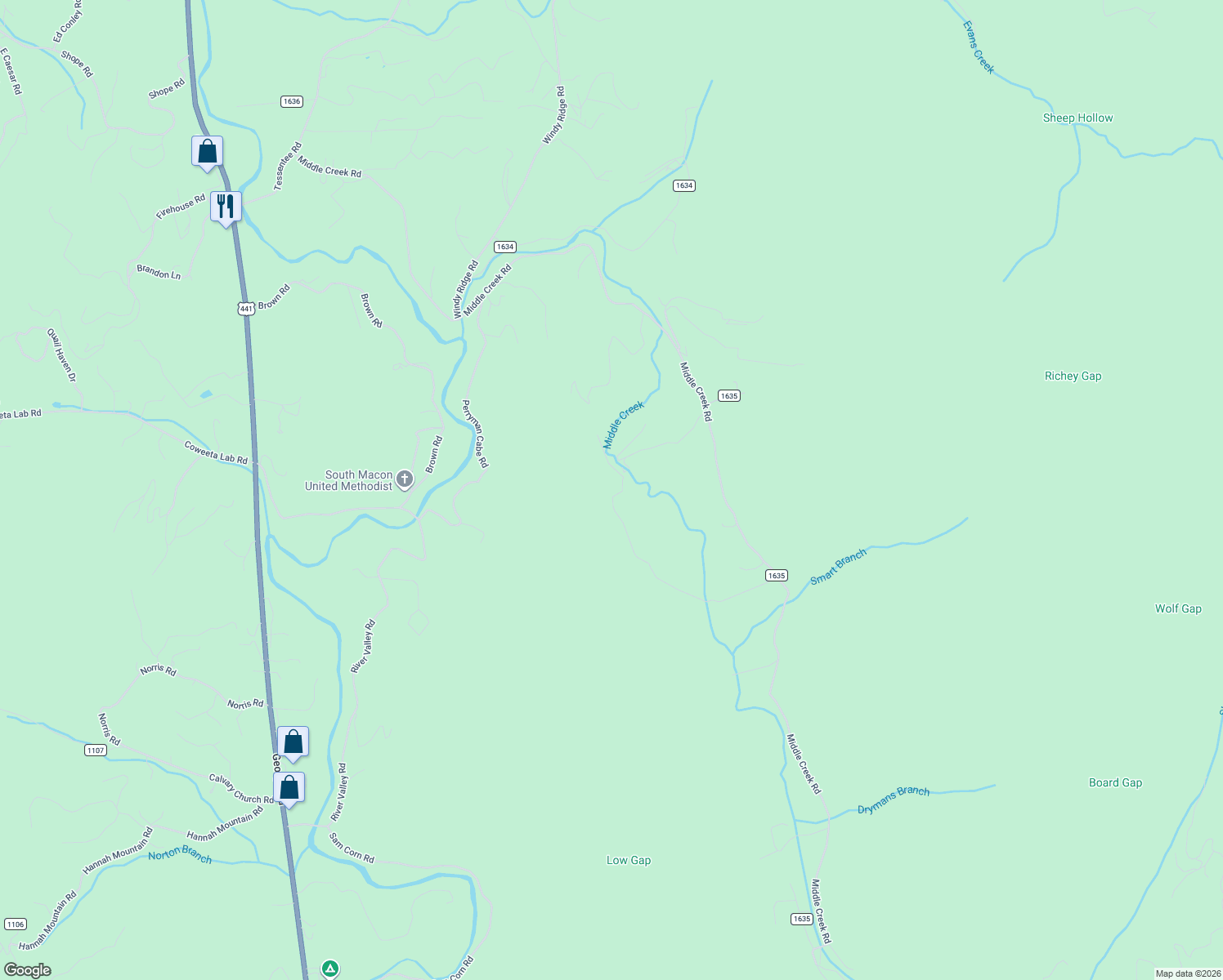 map of restaurants, bars, coffee shops, grocery stores, and more near 645 West Middle Creek Road in Otto