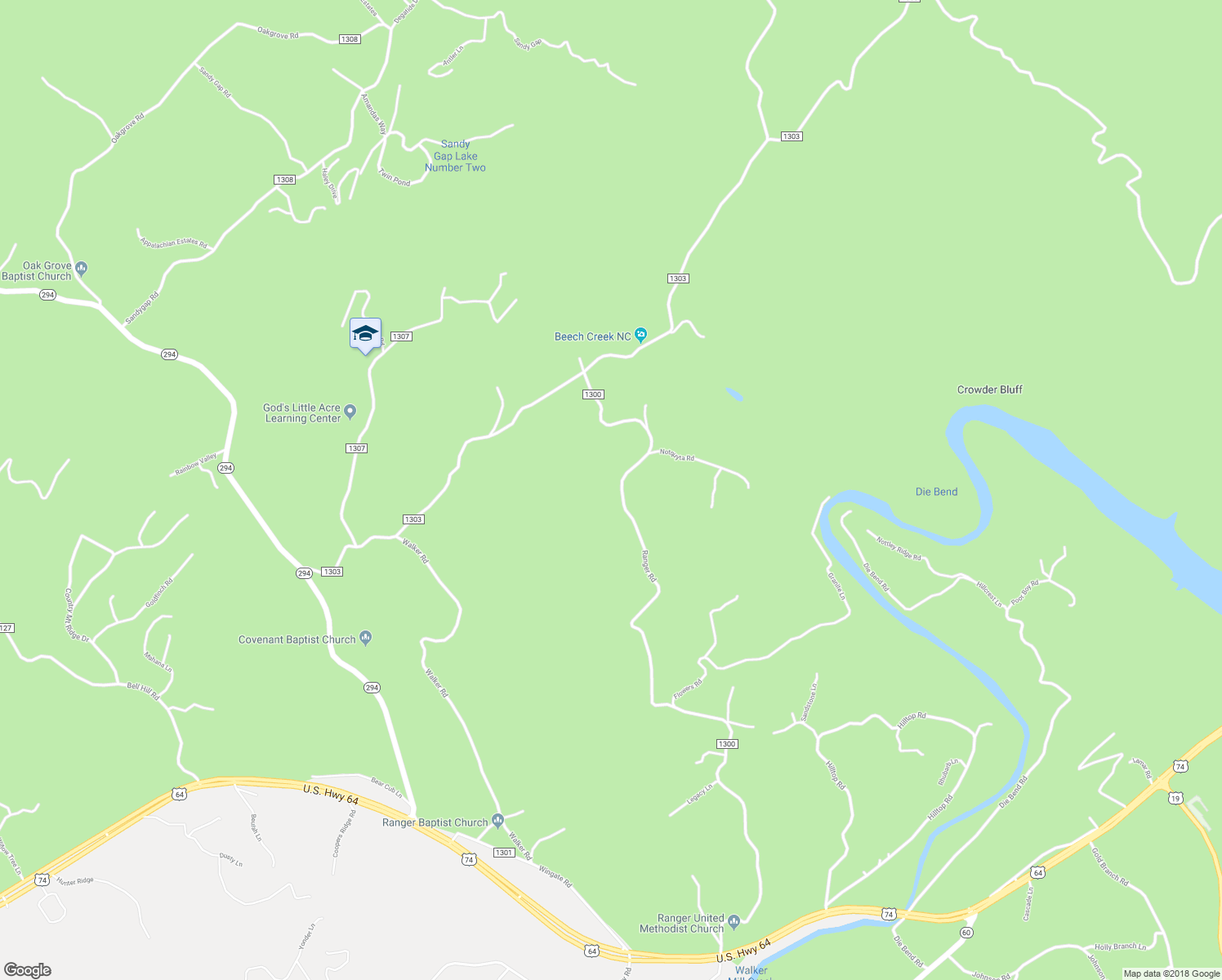 map of restaurants, bars, coffee shops, grocery stores, and more near 1777 Ranger Road in Murphy