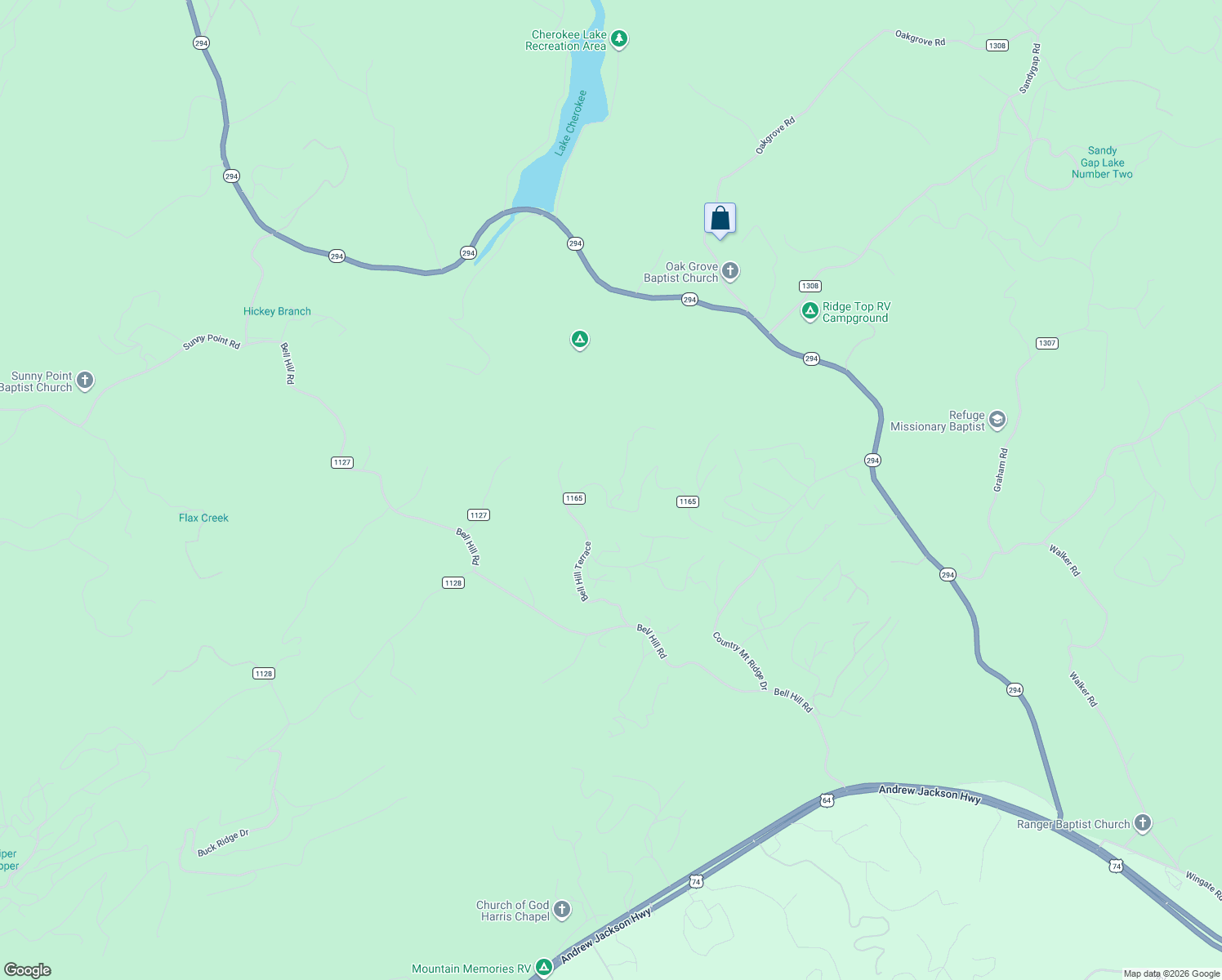 map of restaurants, bars, coffee shops, grocery stores, and more near 261 State Road 1165 in Murphy