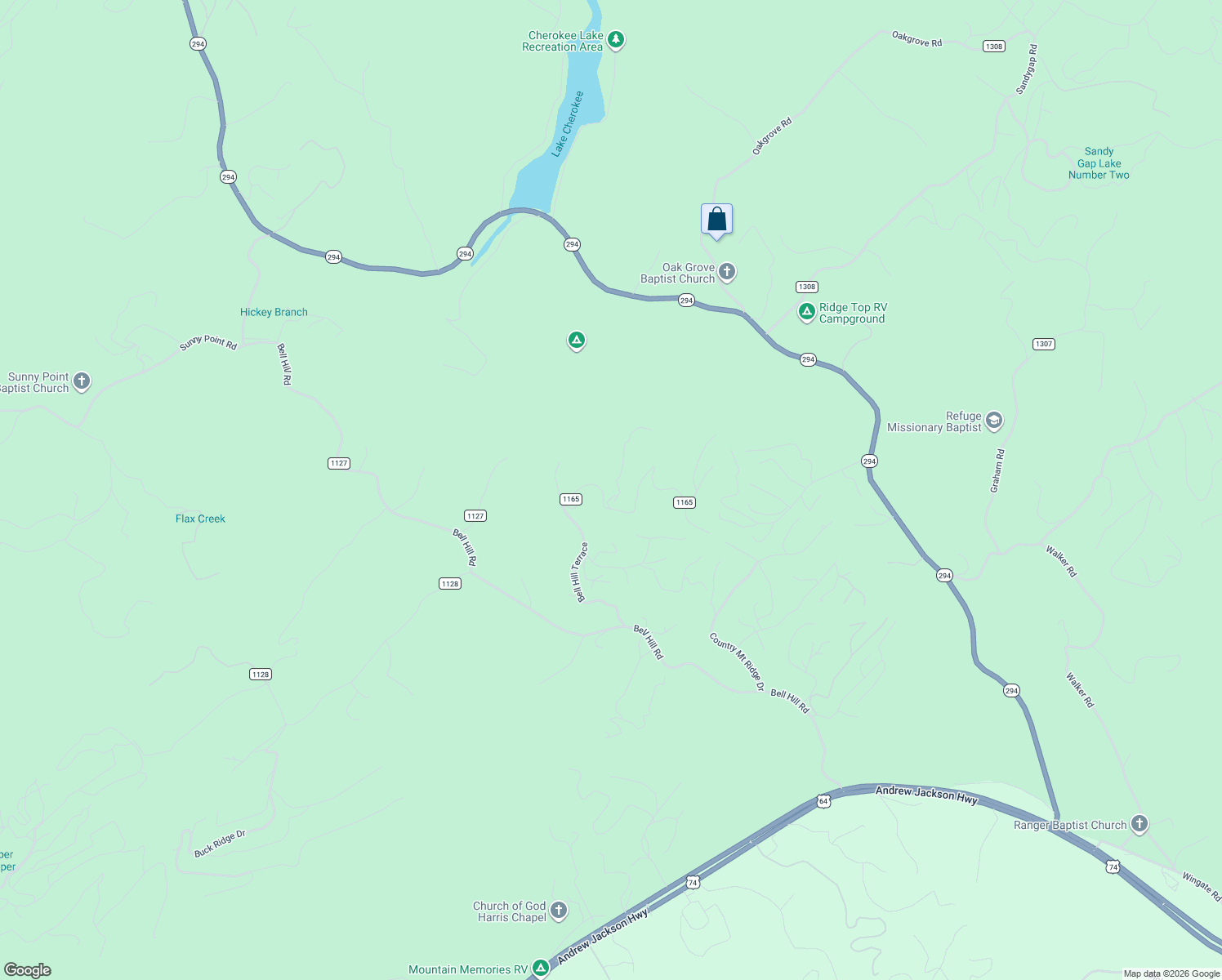 map of restaurants, bars, coffee shops, grocery stores, and more near 261 State Road 1165 in Murphy