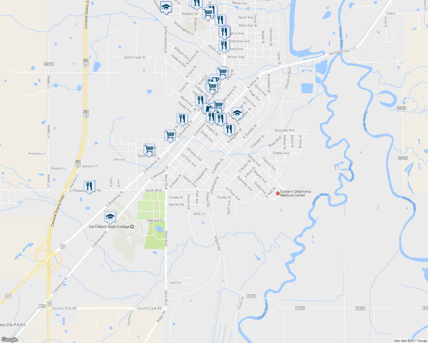 map of restaurants, bars, coffee shops, grocery stores, and more near 699 Whitney Avenue in Poteau