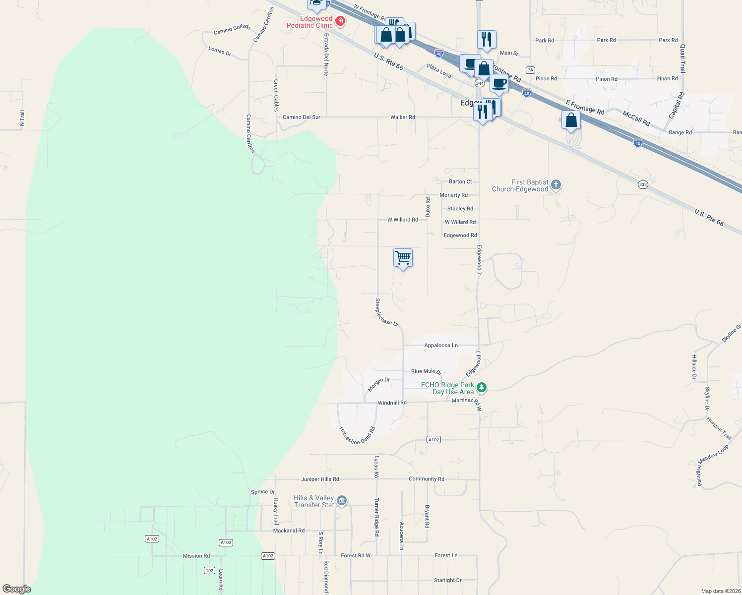 map of restaurants, bars, coffee shops, grocery stores, and more near 52 Steeplechase Drive in Edgewood