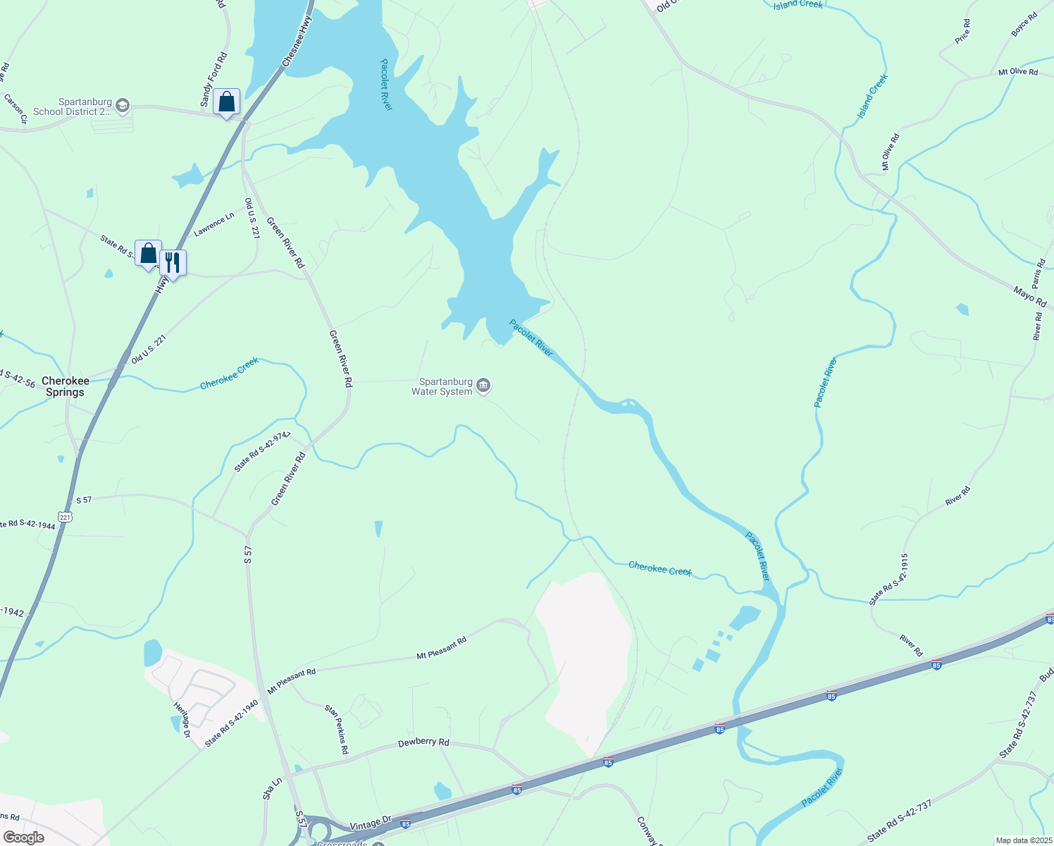 map of restaurants, bars, coffee shops, grocery stores, and more near 5475 Old Griffin Road in Chesnee