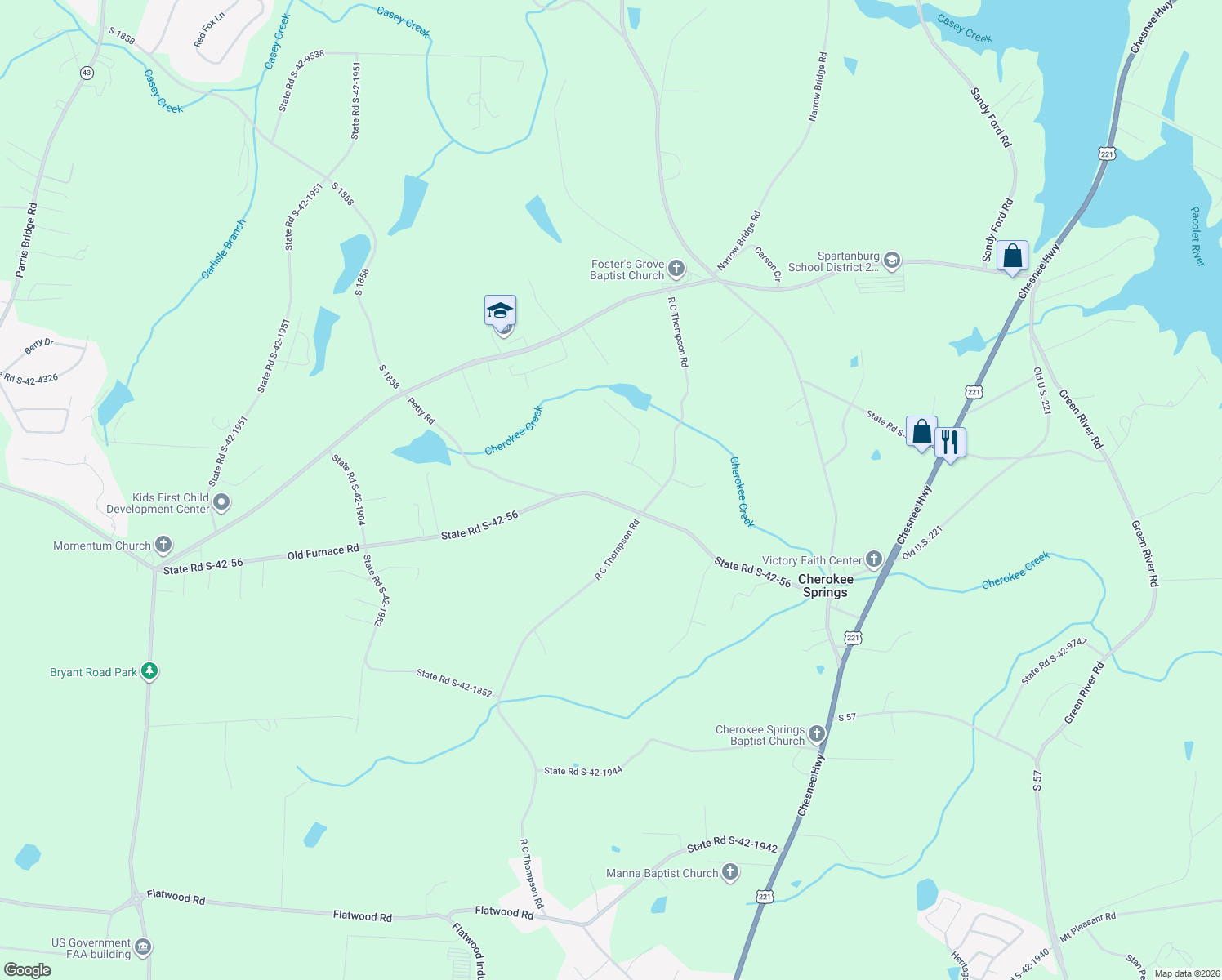 map of restaurants, bars, coffee shops, grocery stores, and more near 4185 Old Furnace Road in Chesnee