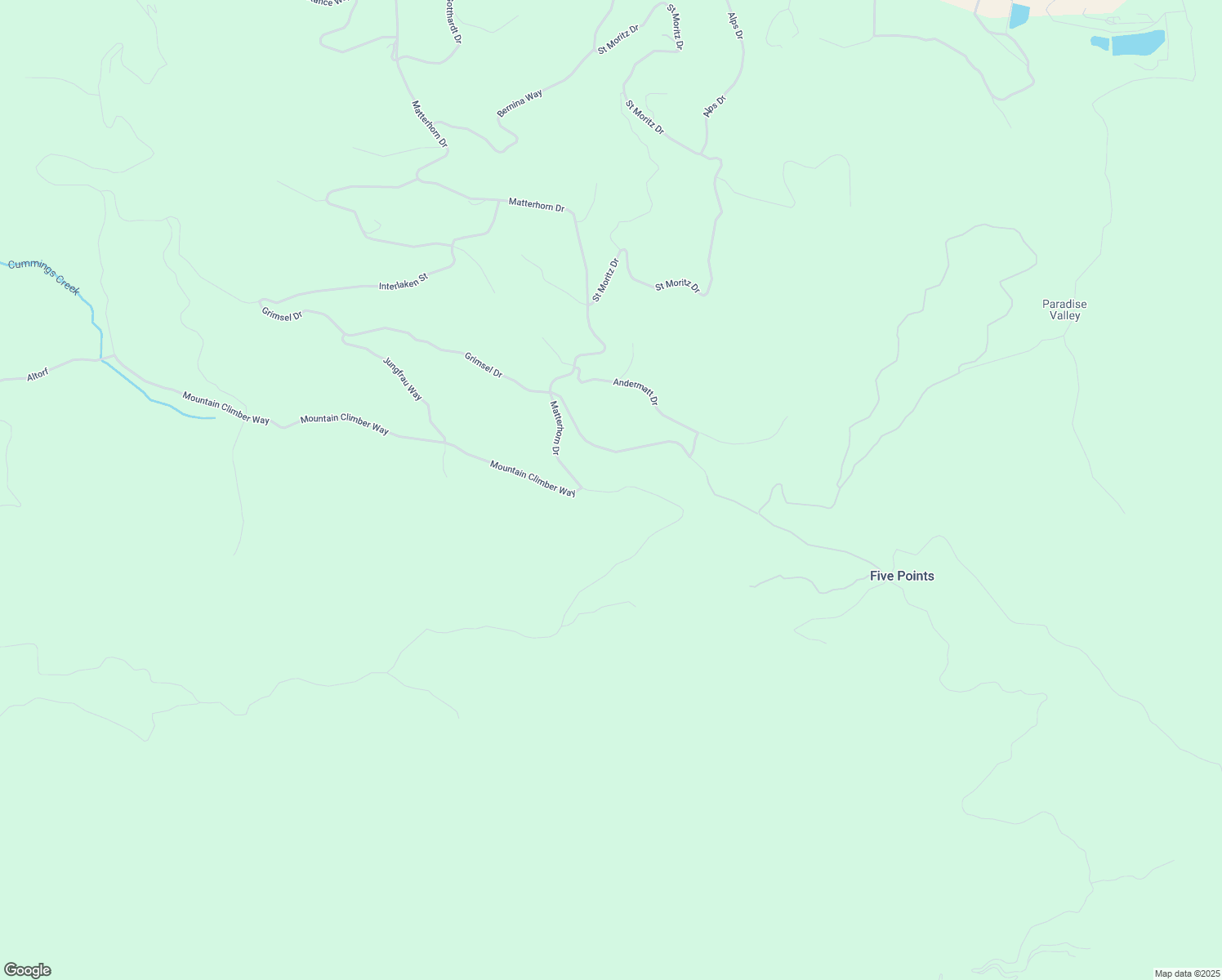 map of restaurants, bars, coffee shops, grocery stores, and more near Matterhorn Drive in Kern County