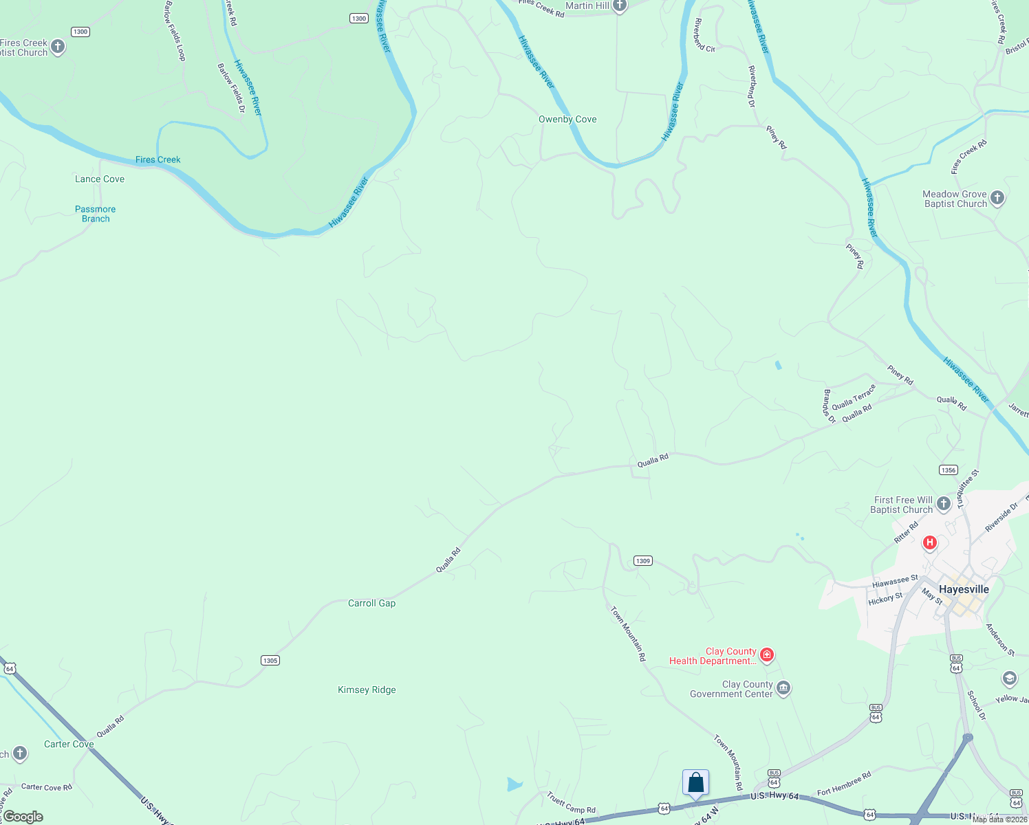 map of restaurants, bars, coffee shops, grocery stores, and more near Silvercrest Drive in Hayesville