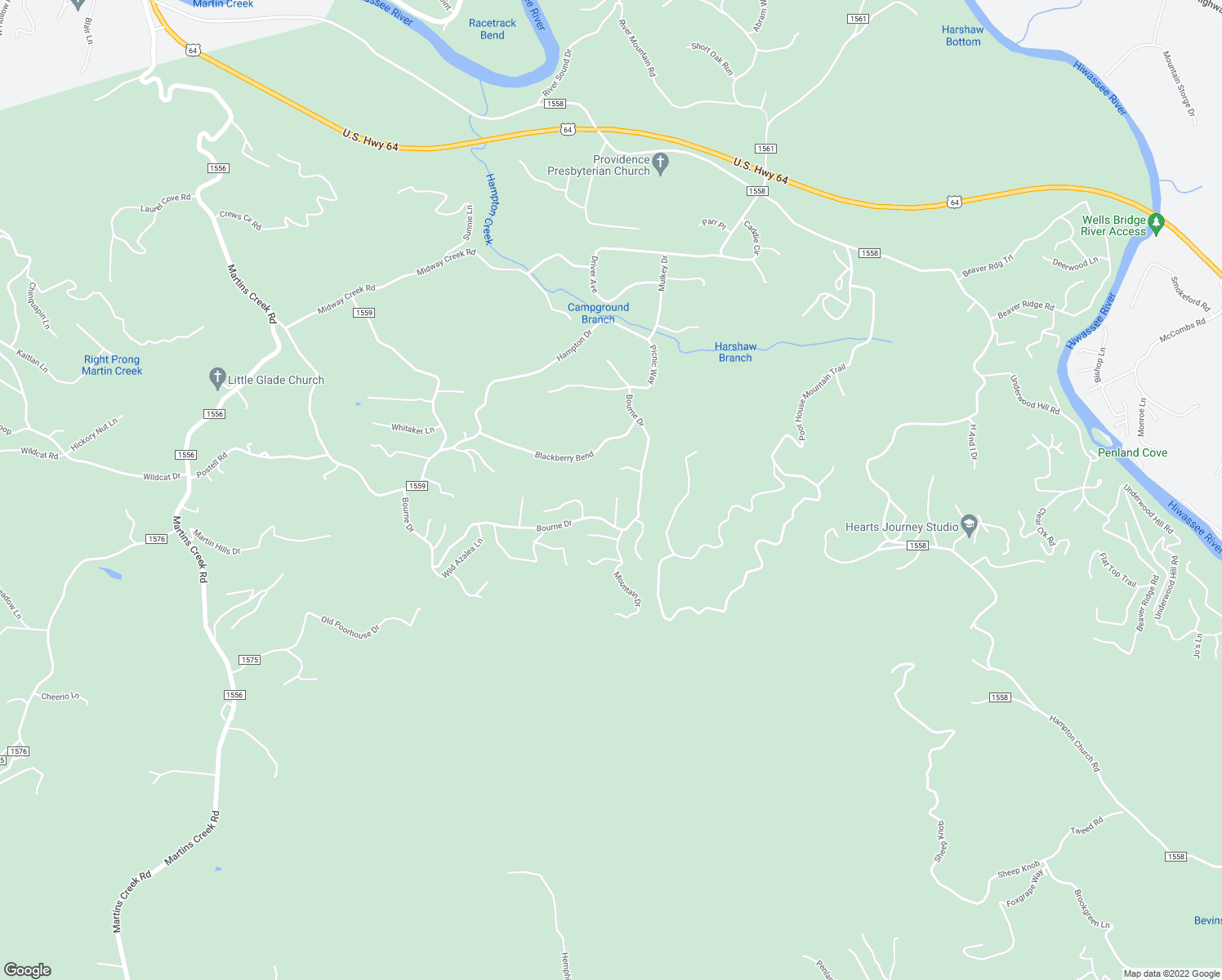 map of restaurants, bars, coffee shops, grocery stores, and more near 108 Clover Lane in Murphy