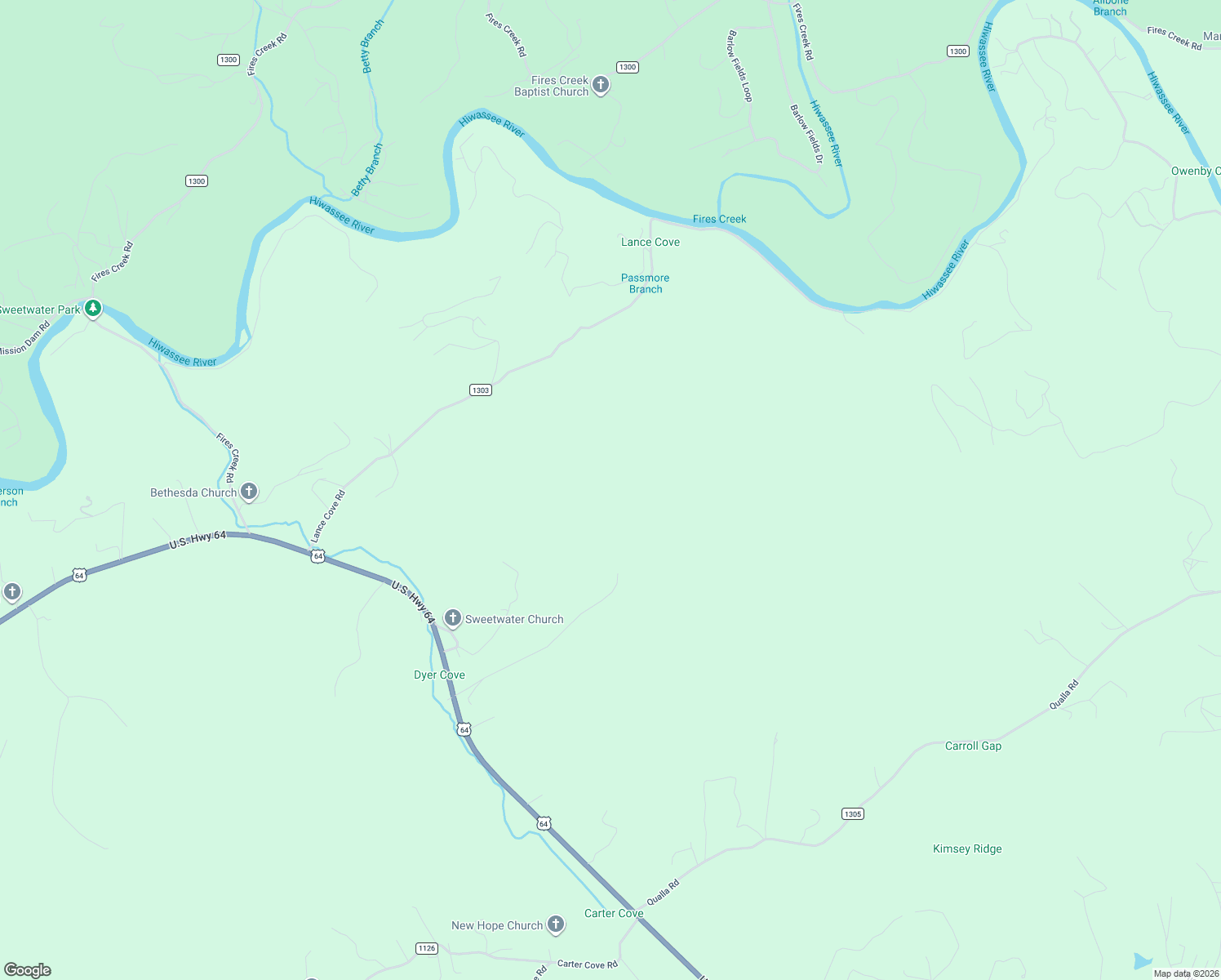 map of restaurants, bars, coffee shops, grocery stores, and more near 348 Dyer Cove Road in Hayesville