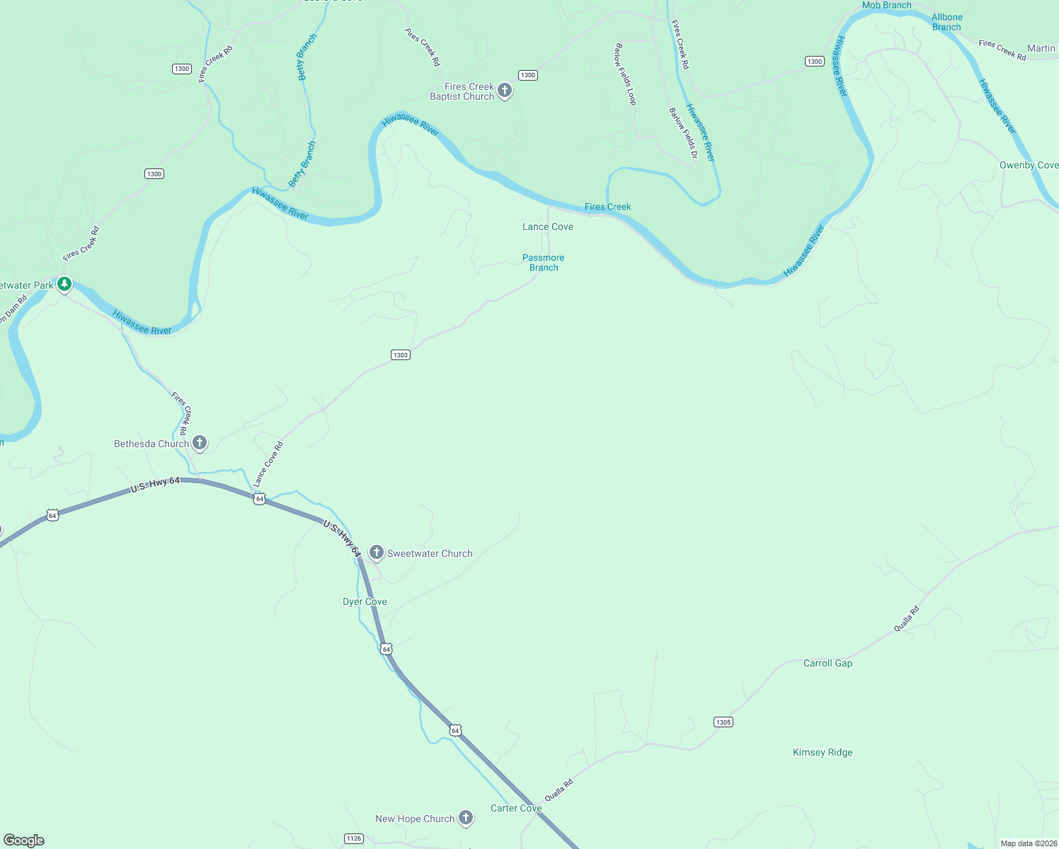 map of restaurants, bars, coffee shops, grocery stores, and more near 348 Dyer Cove Road in Hayesville
