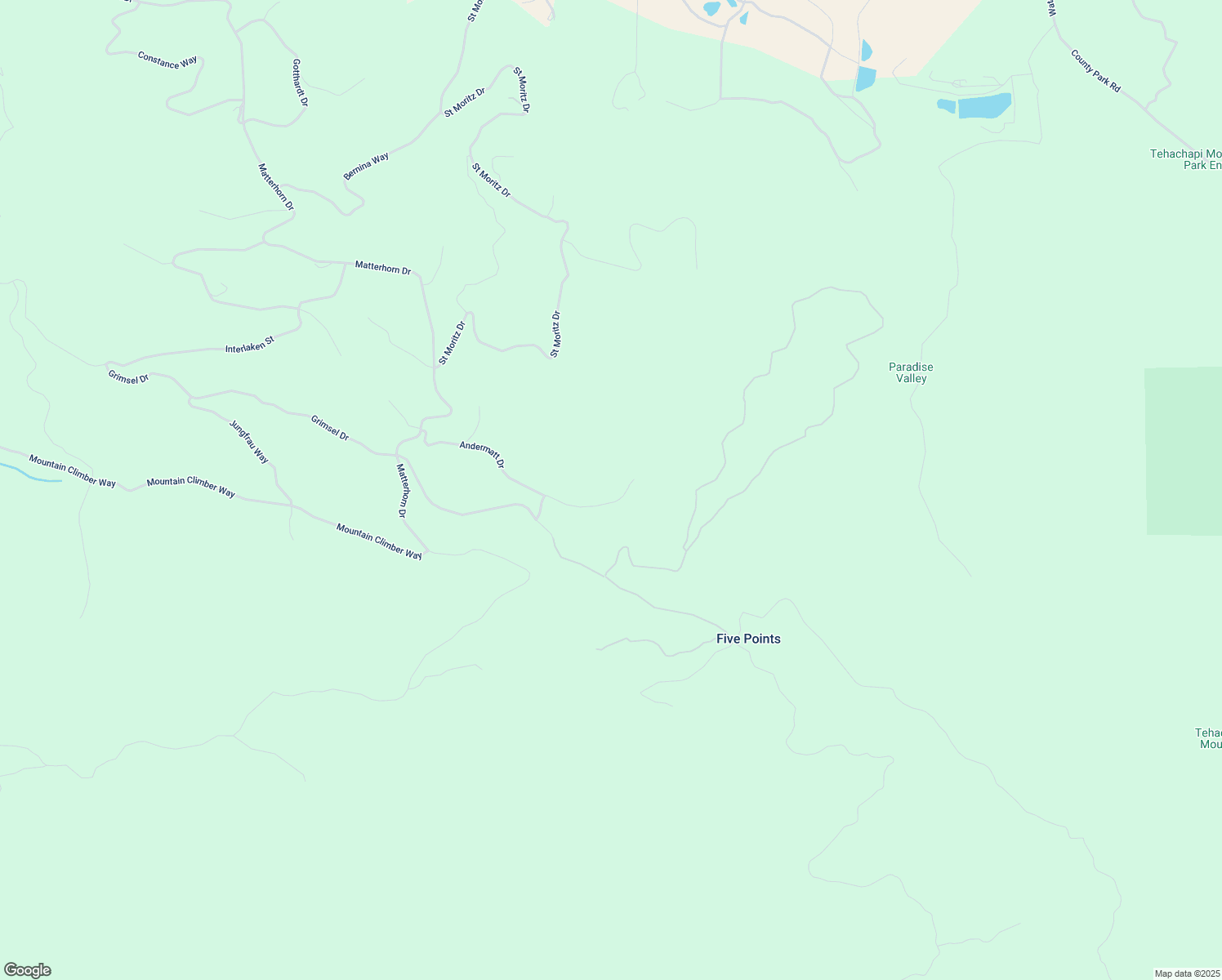 map of restaurants, bars, coffee shops, grocery stores, and more near Andermatt Drive in Tehachapi