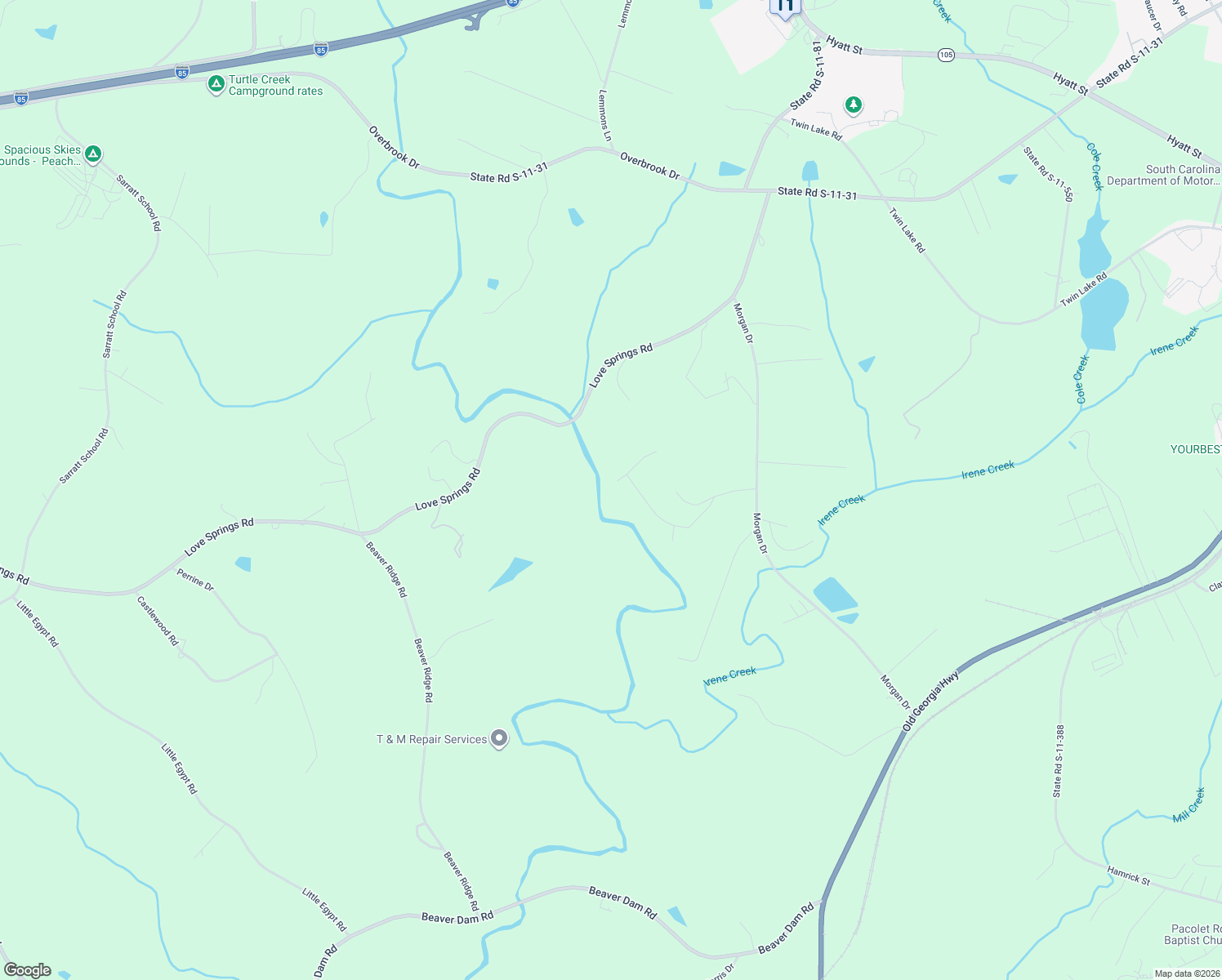 map of restaurants, bars, coffee shops, grocery stores, and more near 14 East Kings Ridge in Gaffney
