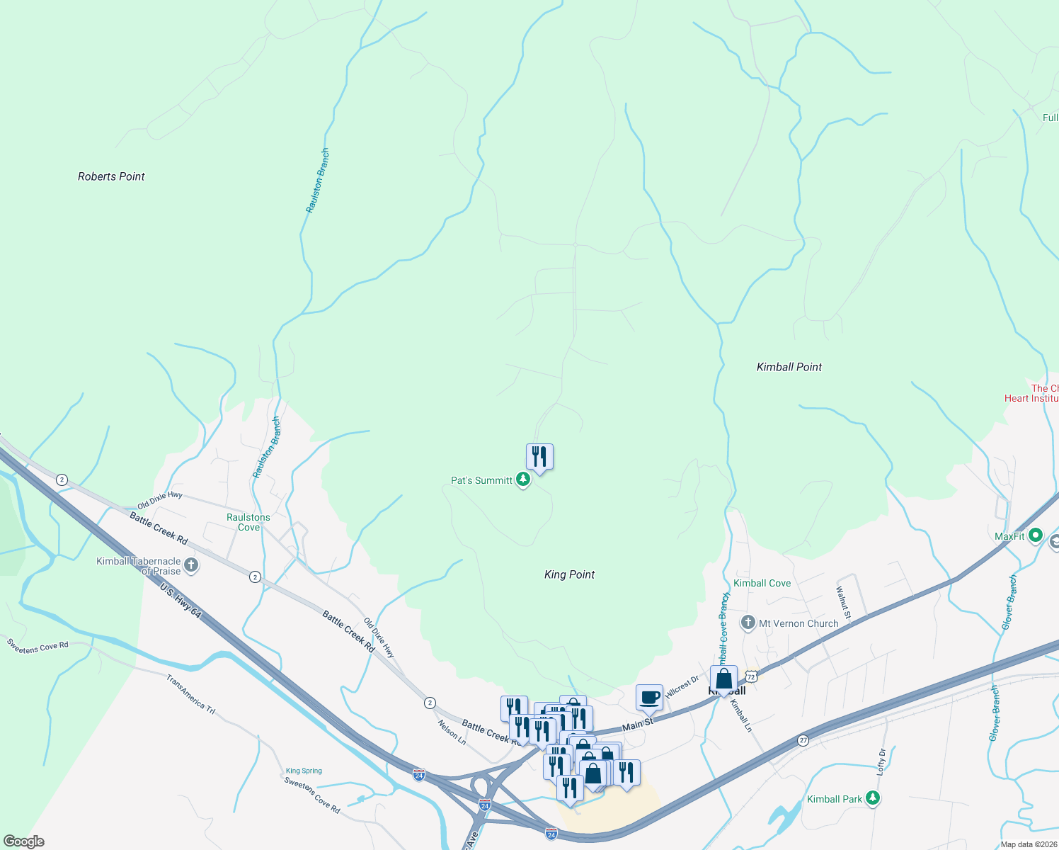 map of restaurants, bars, coffee shops, grocery stores, and more near 1775 Jasper Highlands Blvd in Jasper