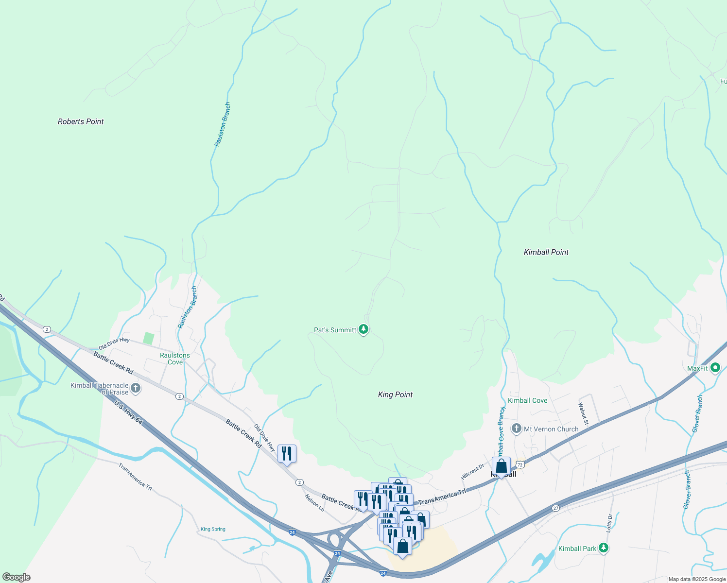 map of restaurants, bars, coffee shops, grocery stores, and more near 1705 Jasper Highlands Boulevard in Jasper