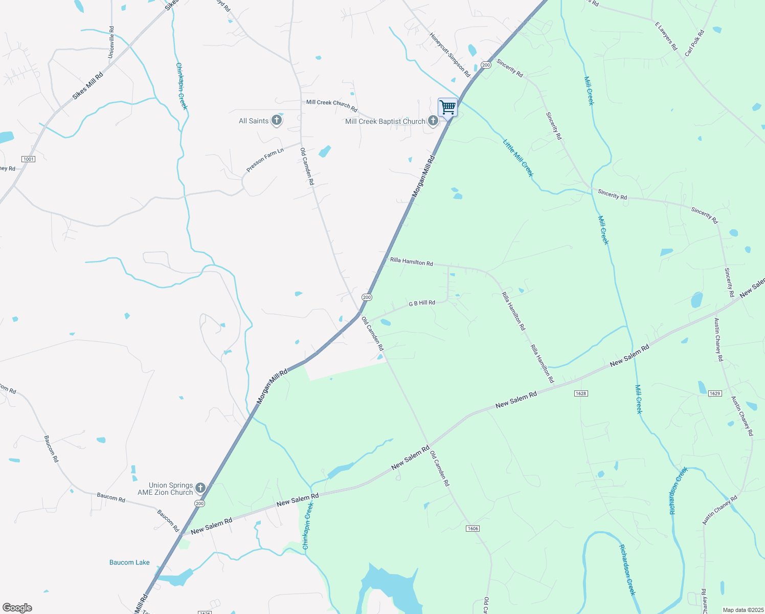 map of restaurants, bars, coffee shops, grocery stores, and more near 1815 G B Hill Road in Monroe