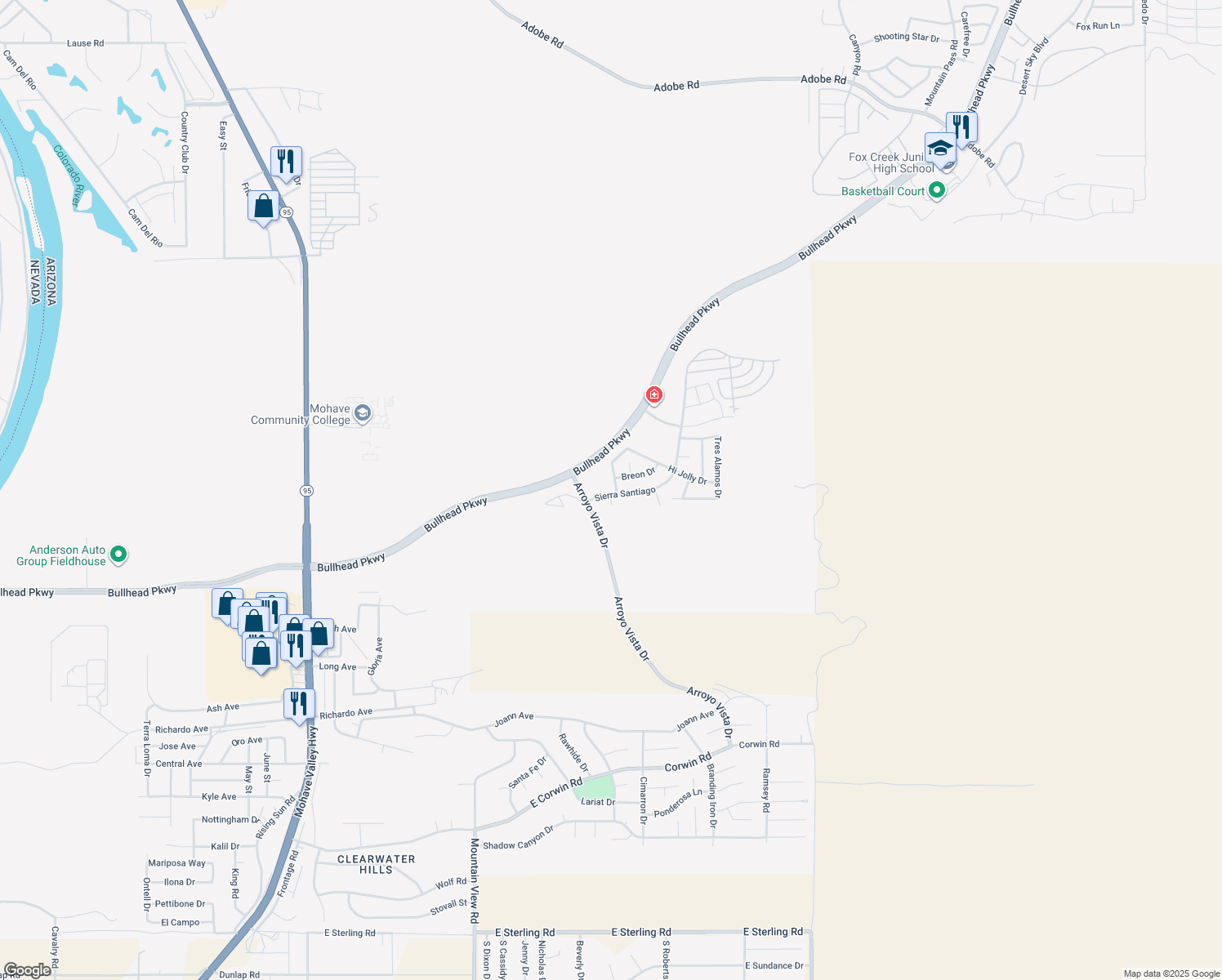 map of restaurants, bars, coffee shops, grocery stores, and more near 3483 Beale Street in Bullhead City