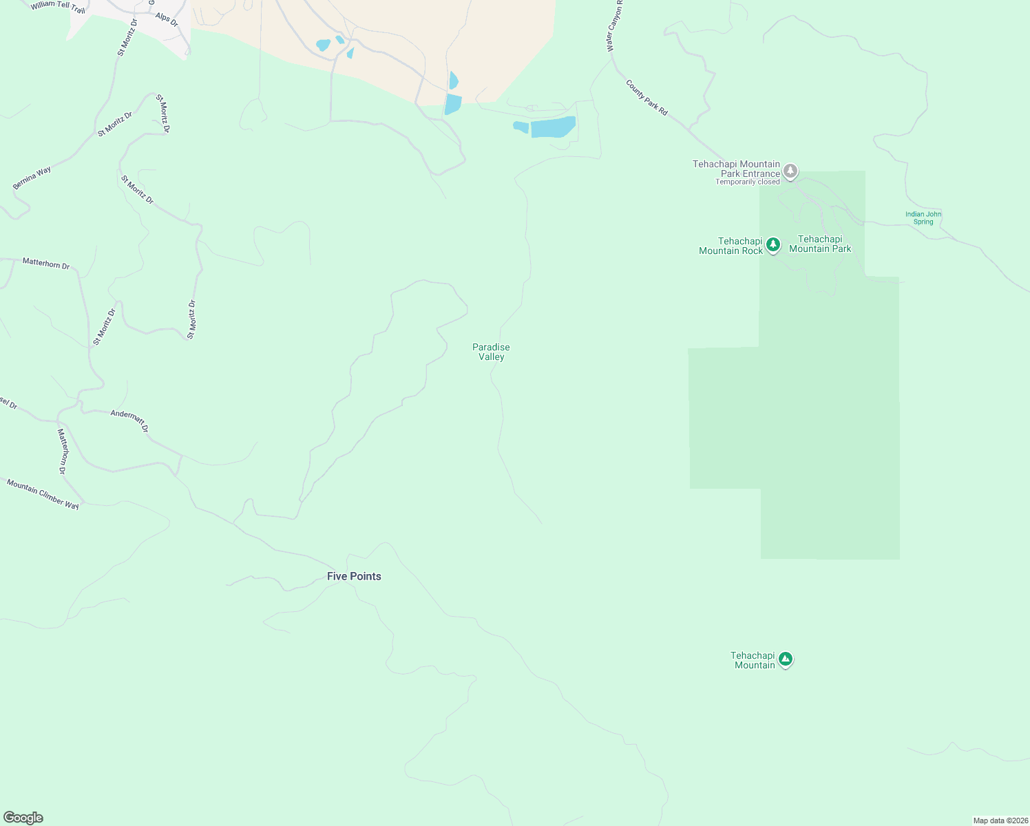 map of restaurants, bars, coffee shops, grocery stores, and more near 16528 Paradise Valley Road in Tehachapi