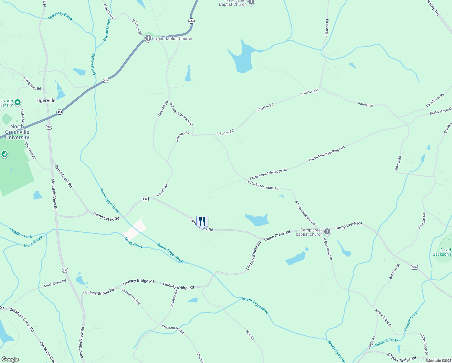 map of restaurants, bars, coffee shops, grocery stores, and more near 600 South Packs Mountain Road in Taylors