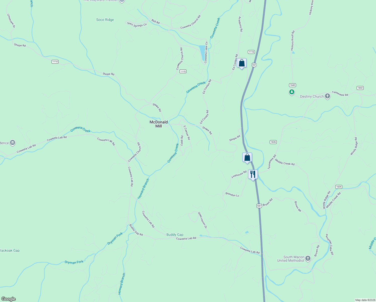 map of restaurants, bars, coffee shops, grocery stores, and more near 400-416 E Caesar Rd in Macon