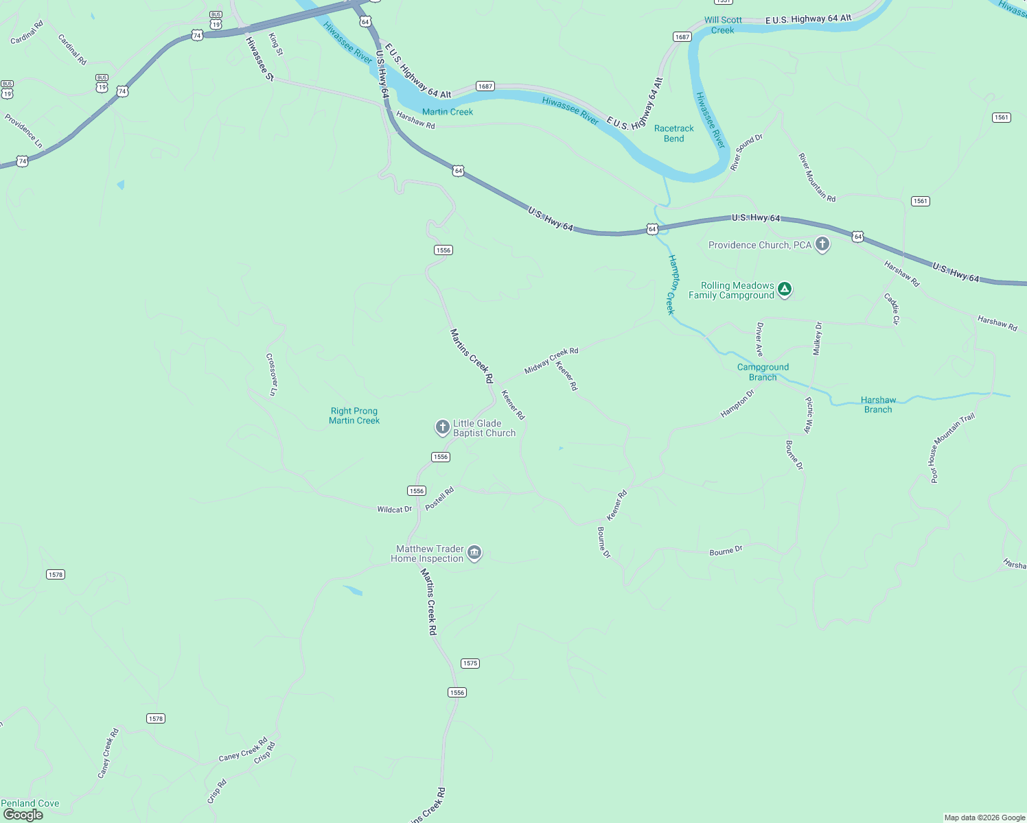 map of restaurants, bars, coffee shops, grocery stores, and more near 128 Keener Road in Murphy