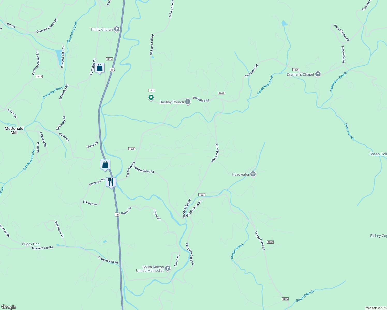 map of restaurants, bars, coffee shops, grocery stores, and more near 565 Deer Ridge Road in Franklin