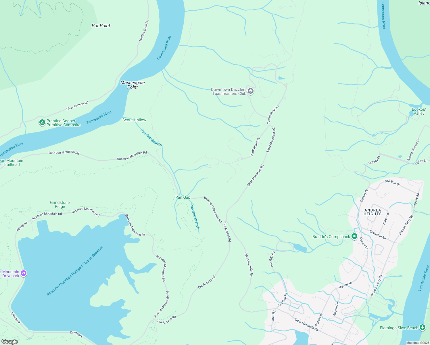 map of restaurants, bars, coffee shops, grocery stores, and more near 149 Cliff Top Lane in Chattanooga