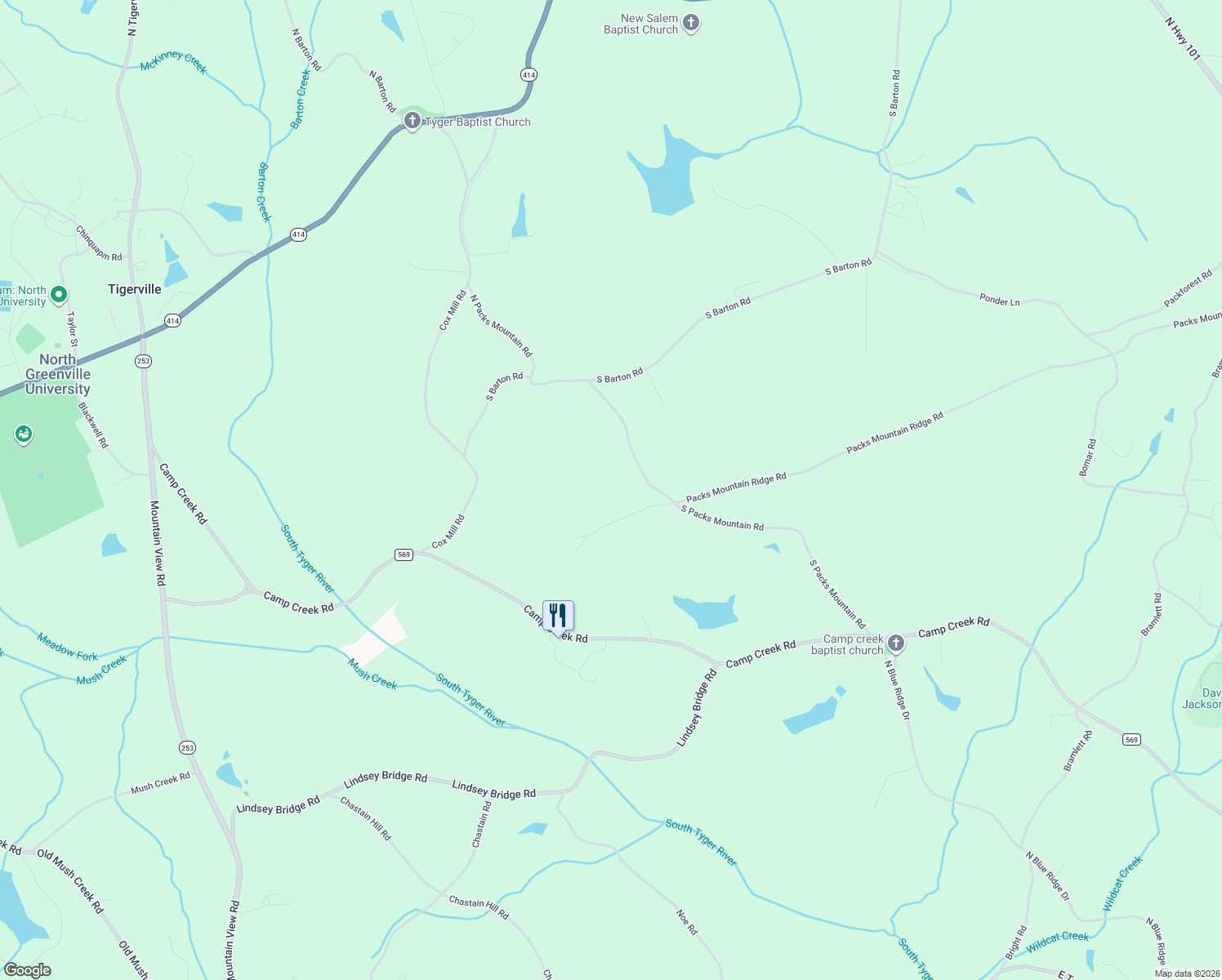 map of restaurants, bars, coffee shops, grocery stores, and more near 600 South Packs Mountain Road in Taylors