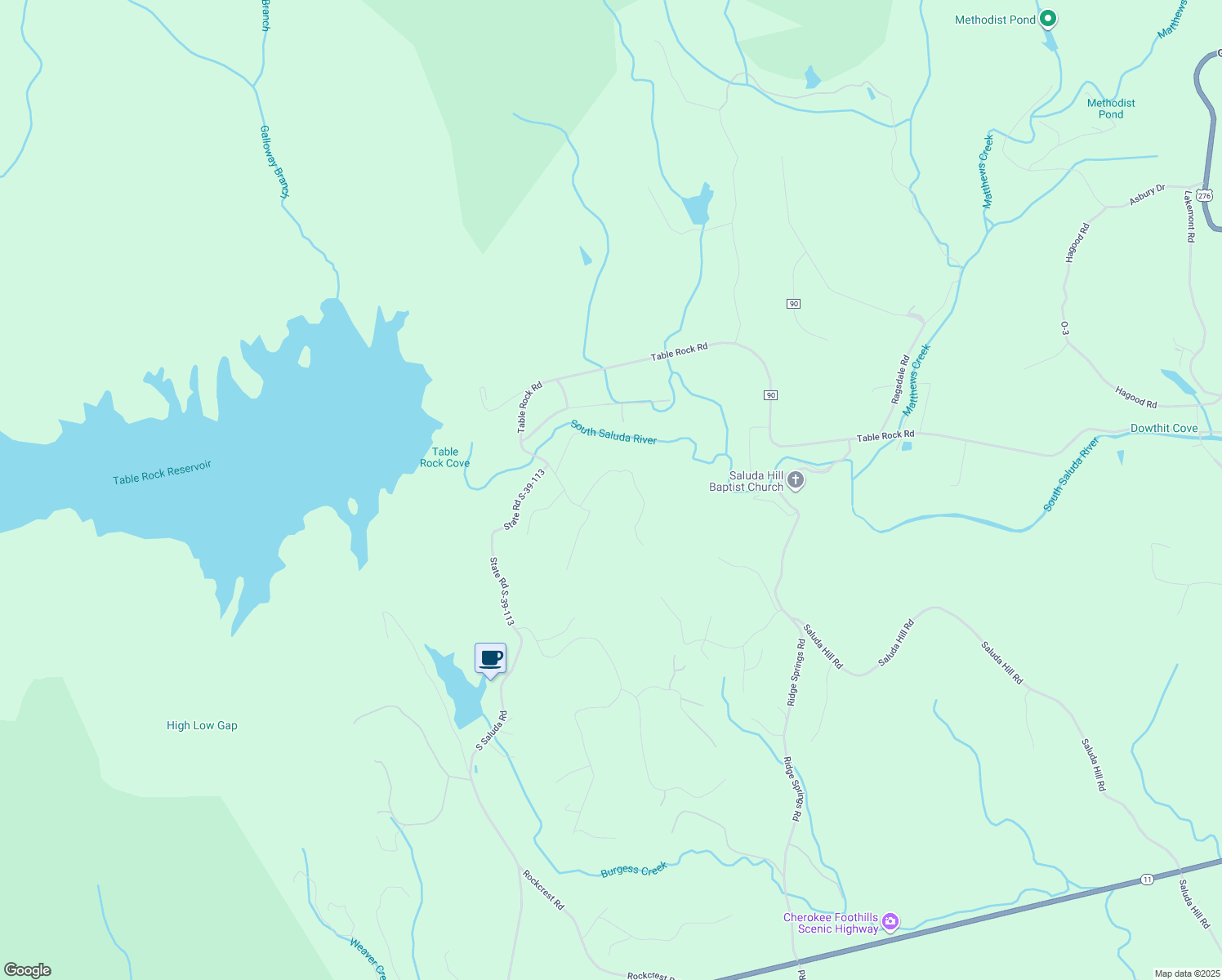 map of restaurants, bars, coffee shops, grocery stores, and more near 126 River Bluff Road in Cleveland