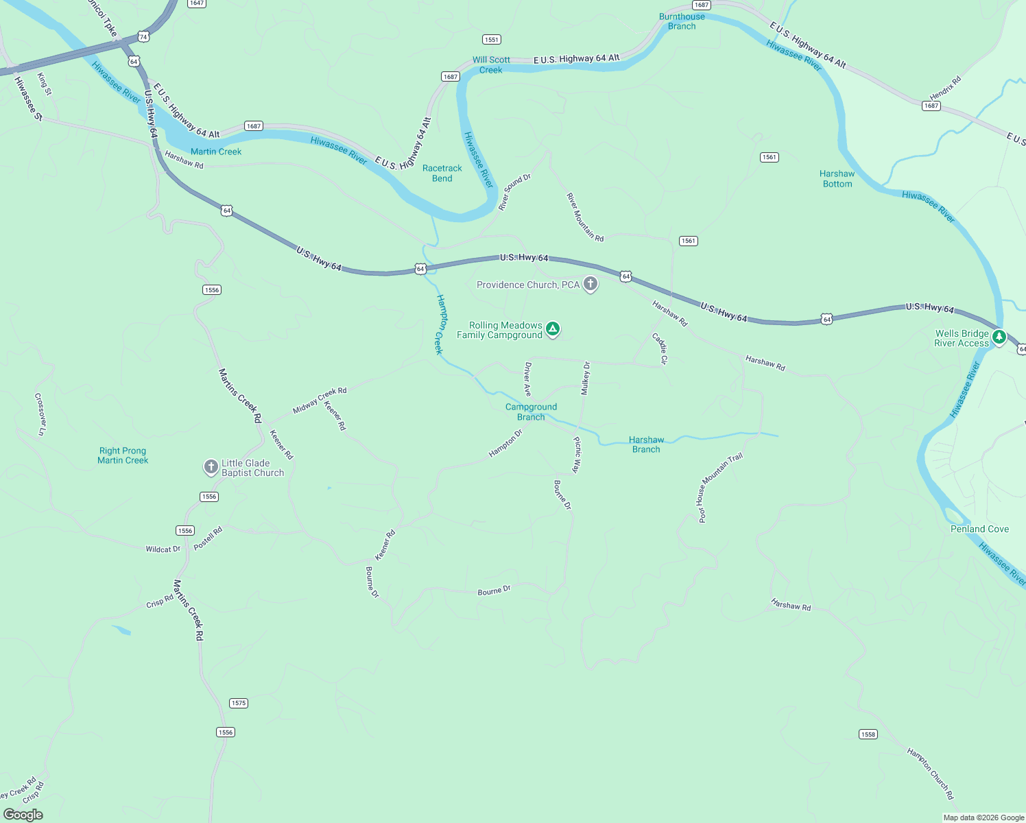 map of restaurants, bars, coffee shops, grocery stores, and more near 904 Midway Creek Road in Murphy