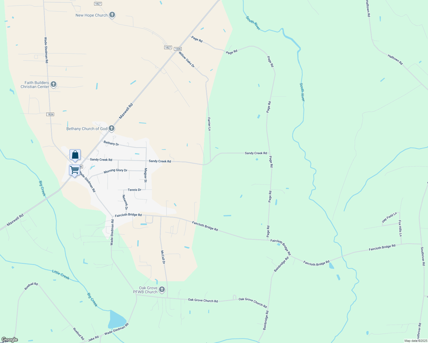 map of restaurants, bars, coffee shops, grocery stores, and more near 6776 Sandy Creek Road in Stedman