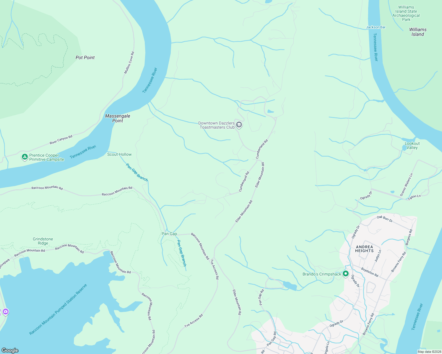 map of restaurants, bars, coffee shops, grocery stores, and more near 1022 River Bend Drive in Chattanooga