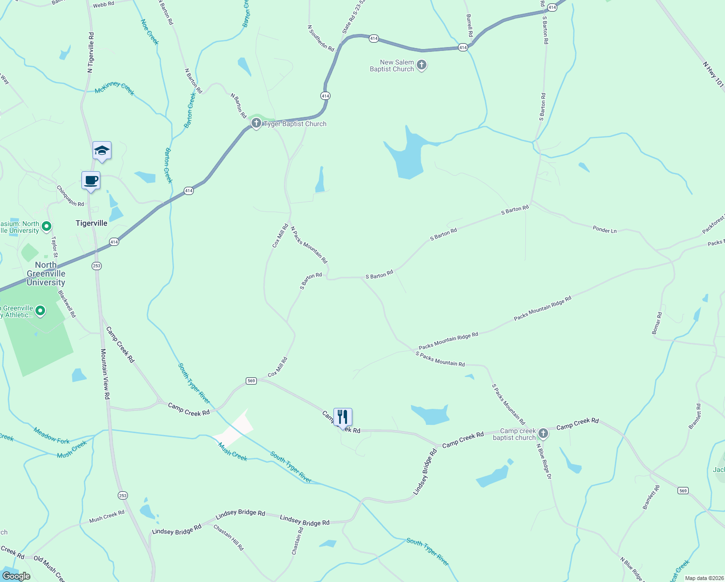 map of restaurants, bars, coffee shops, grocery stores, and more near 450 South Packs Mountain Road in Taylors