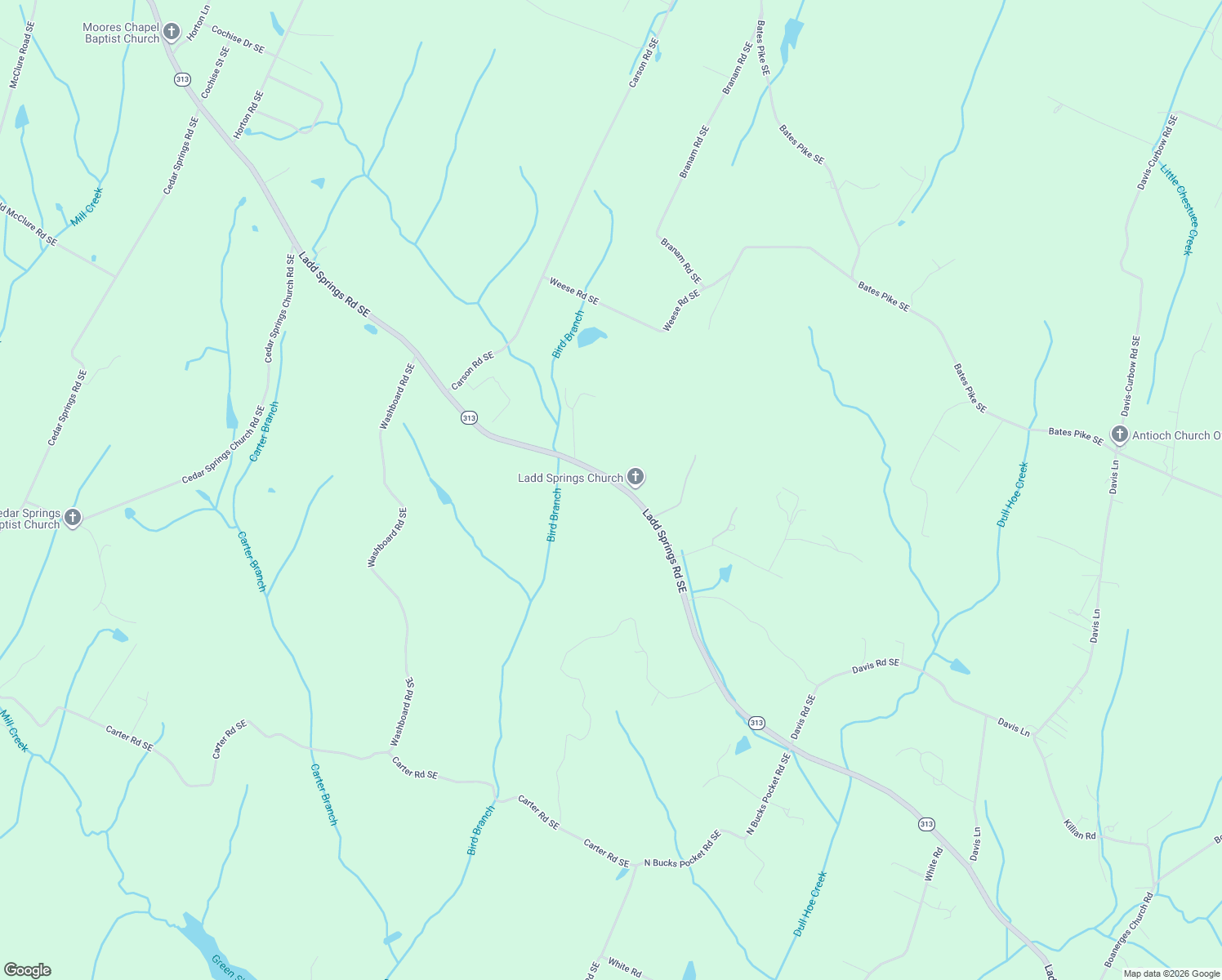 map of restaurants, bars, coffee shops, grocery stores, and more near 2476 Ladd Springs Rd SE in Bradley