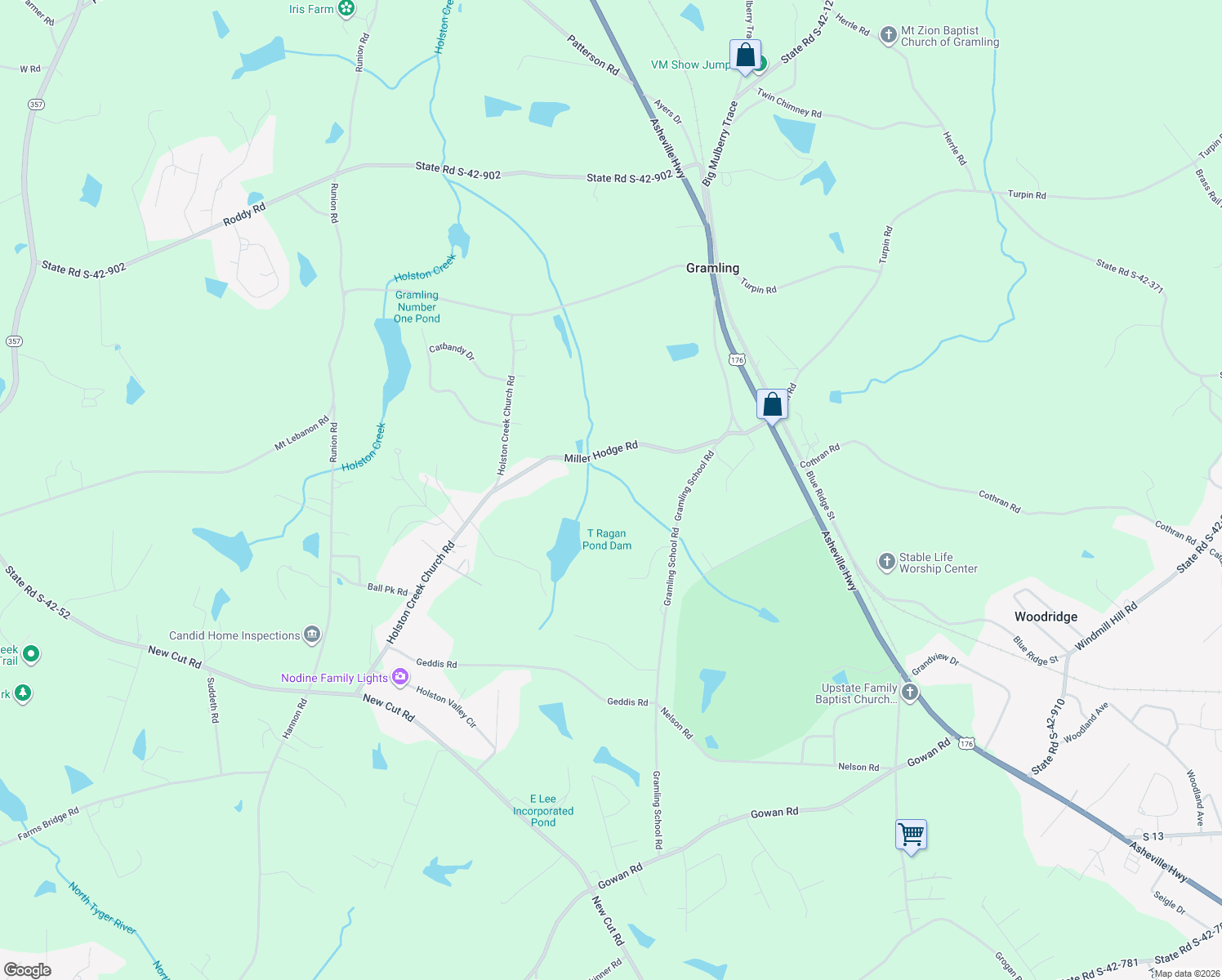 map of restaurants, bars, coffee shops, grocery stores, and more near 401 State Road S-42-904 in Inman
