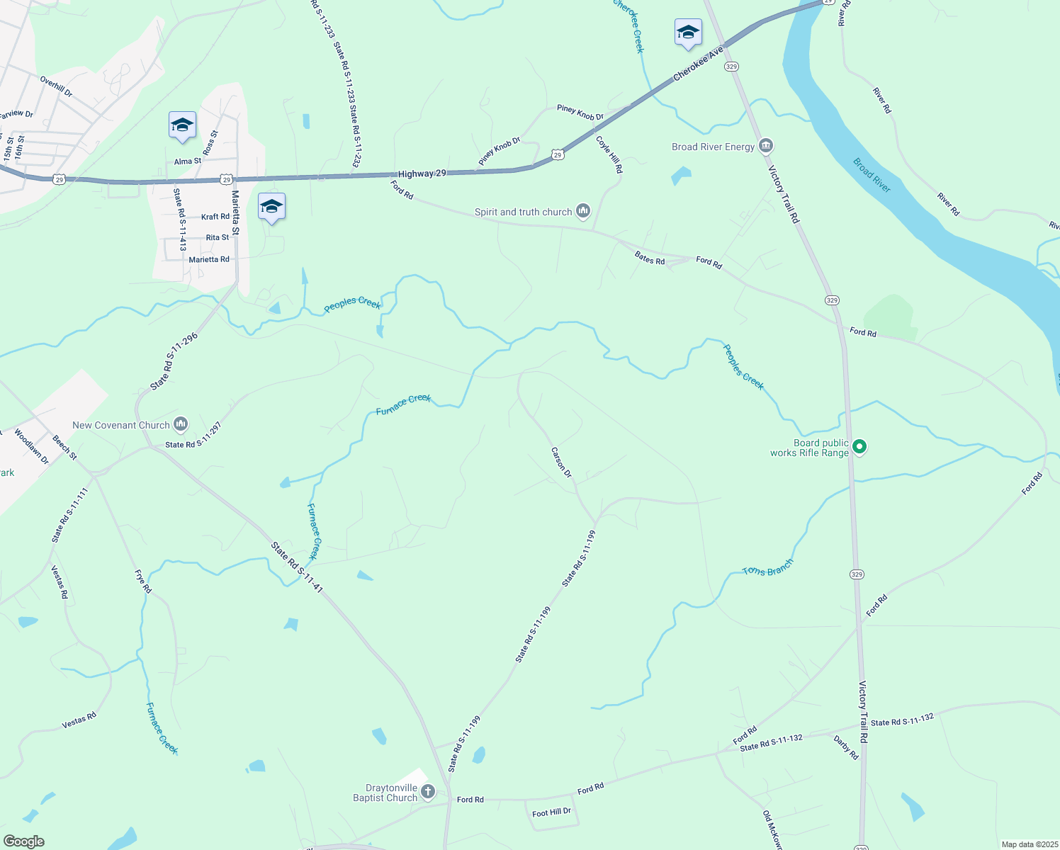 map of restaurants, bars, coffee shops, grocery stores, and more near 413 Carson Drive in Gaffney