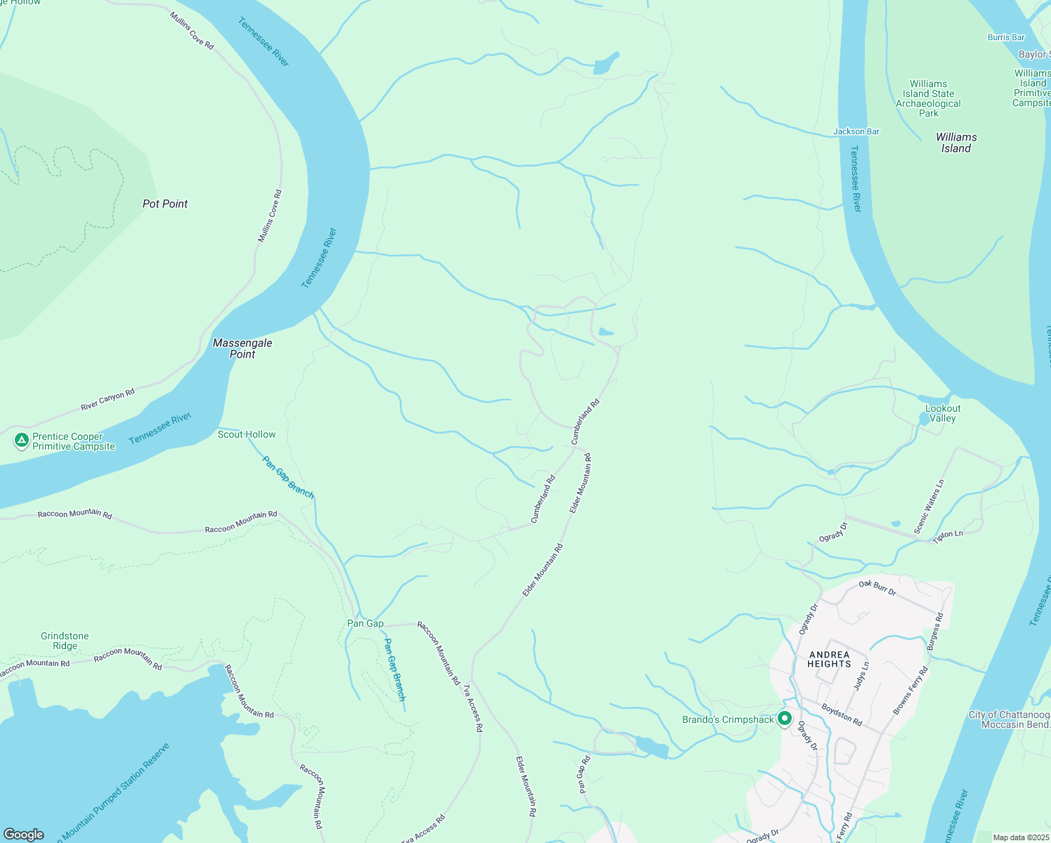 map of restaurants, bars, coffee shops, grocery stores, and more near 211 Healing Bluff Road in Chattanooga