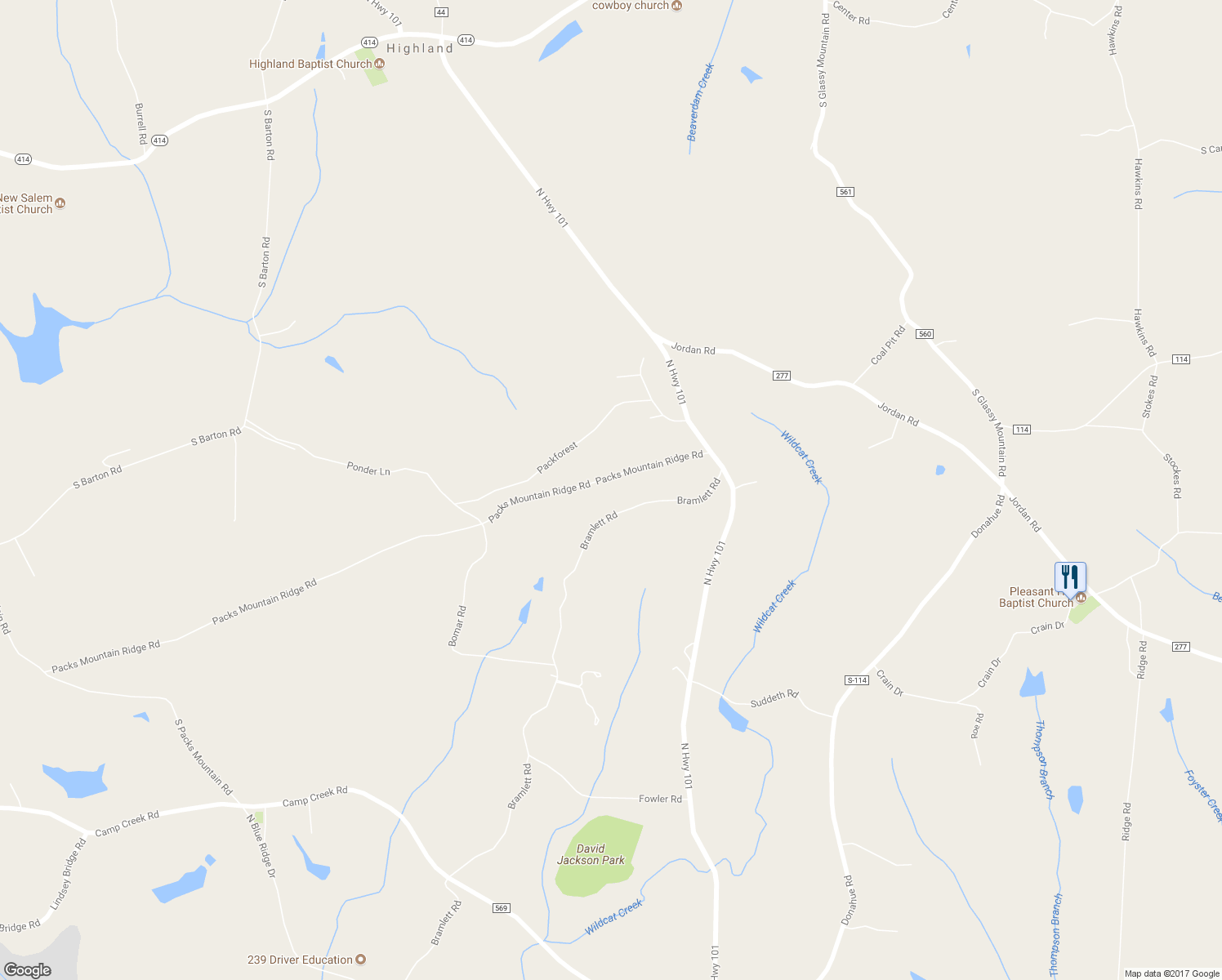map of restaurants, bars, coffee shops, grocery stores, and more near 155 Packs Mountain Ridge Road in Taylors