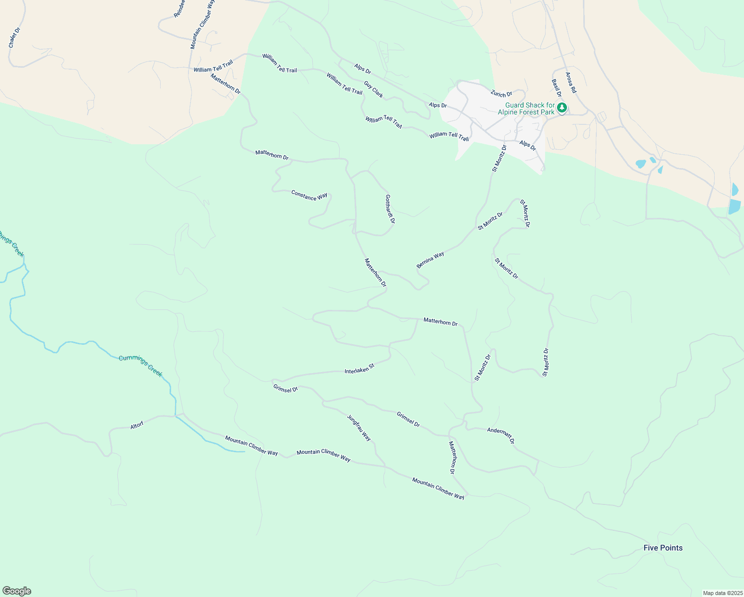 map of restaurants, bars, coffee shops, grocery stores, and more near Matterhorn Drive in Kern County