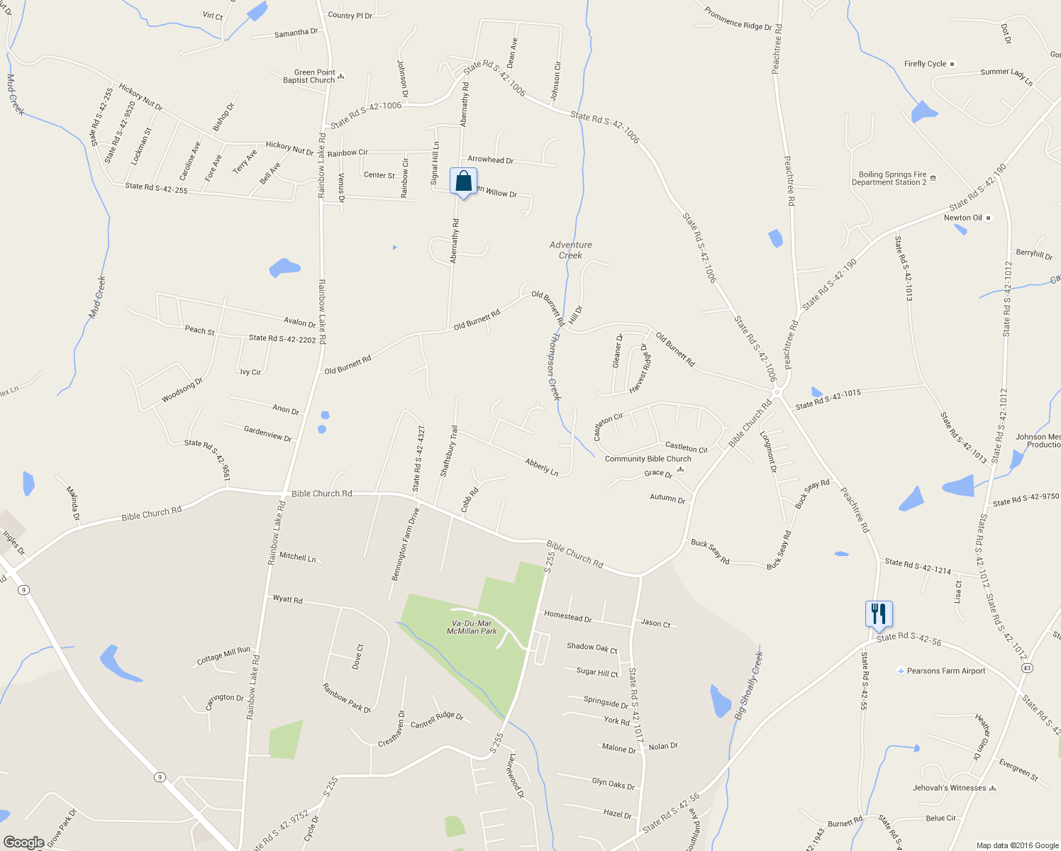 map of restaurants, bars, coffee shops, grocery stores, and more near 706 Tudor Lane in Boiling Springs