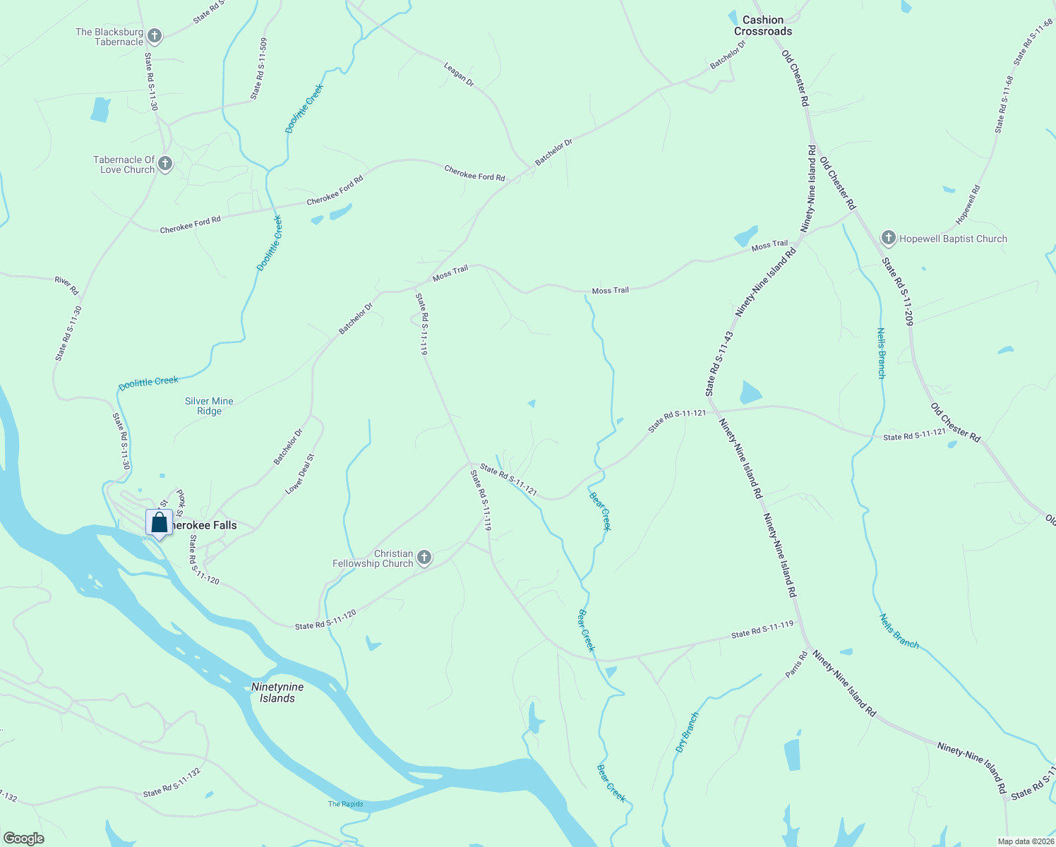 map of restaurants, bars, coffee shops, grocery stores, and more near 394 Old Factory Road in Blacksburg