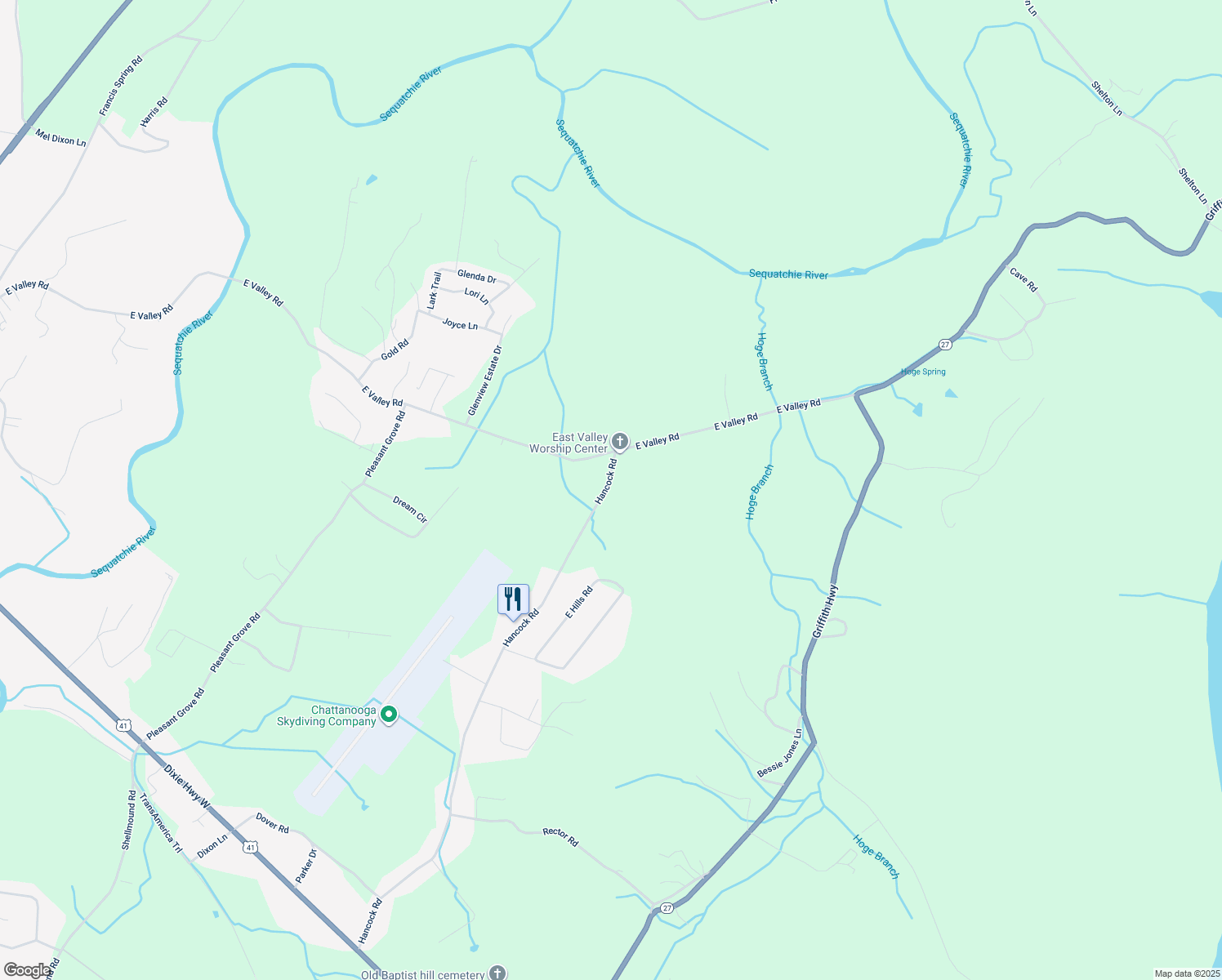 map of restaurants, bars, coffee shops, grocery stores, and more near 1704 Hancock Road in Jasper