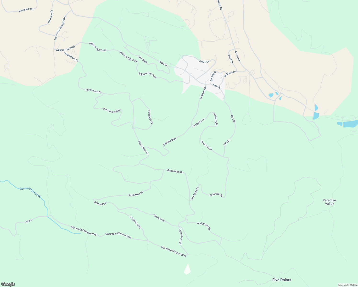 map of restaurants, bars, coffee shops, grocery stores, and more near Bernina Way in Kern County