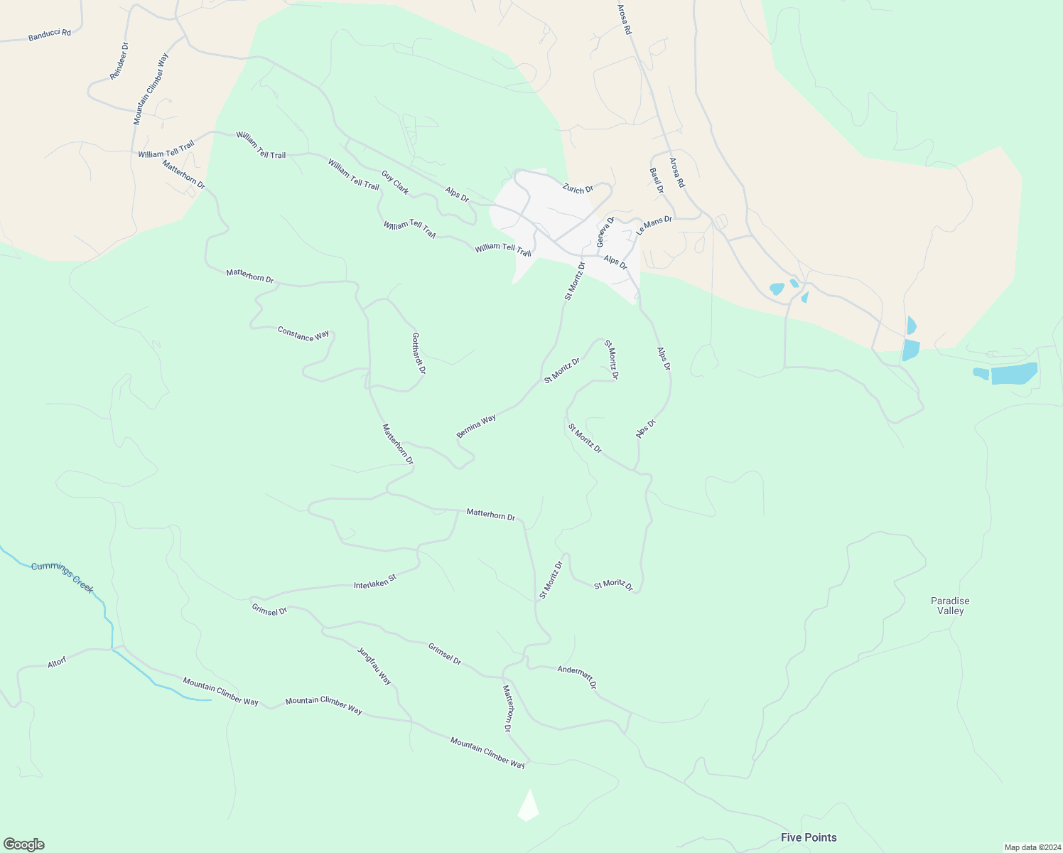map of restaurants, bars, coffee shops, grocery stores, and more near Bernina Way in Kern County