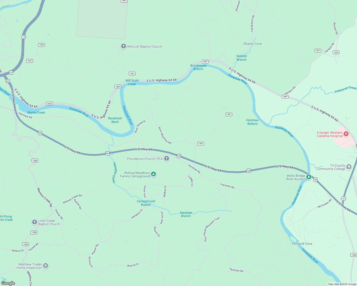 map of restaurants, bars, coffee shops, grocery stores, and more near 125 Short Cove Road in Murphy