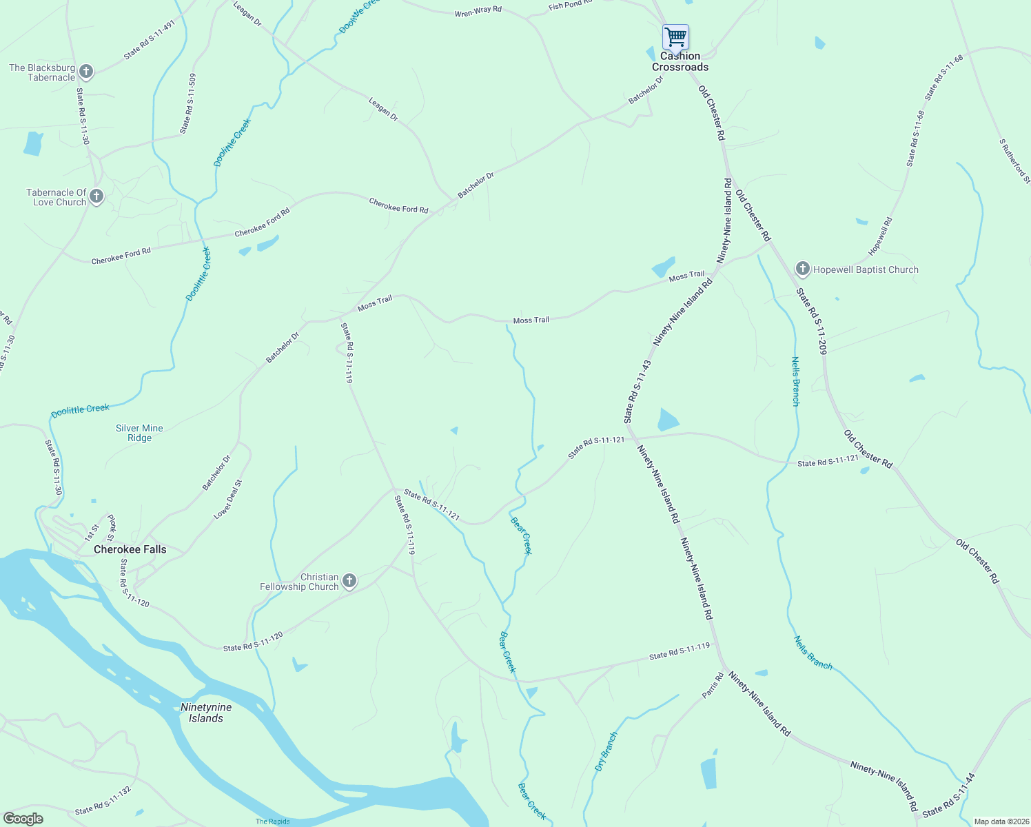 map of restaurants, bars, coffee shops, grocery stores, and more near 394 Old Factory Road in Blacksburg