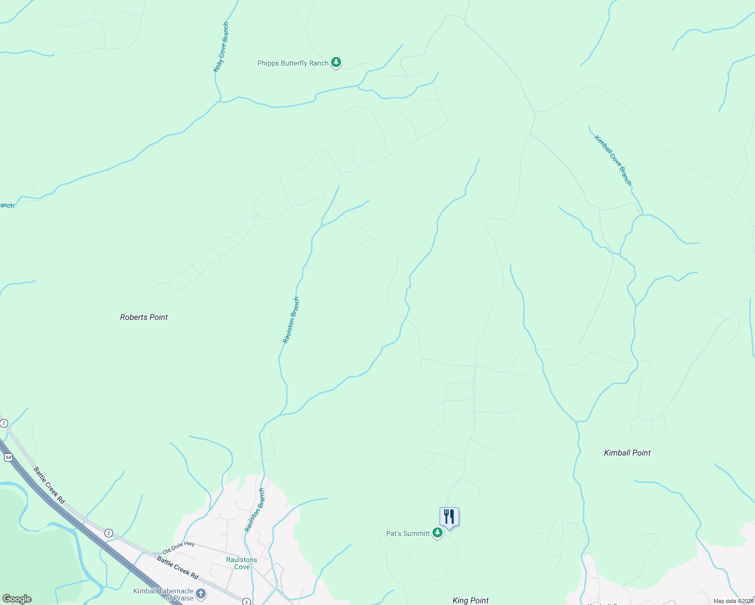 map of restaurants, bars, coffee shops, grocery stores, and more near 150 River View Court in South Pittsburg