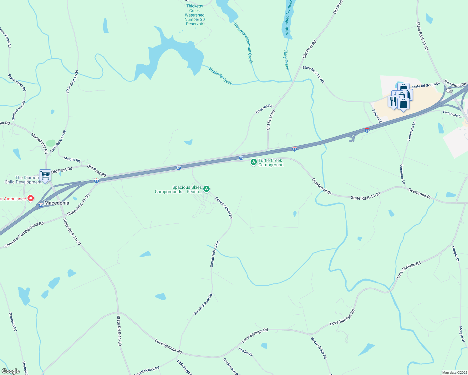 map of restaurants, bars, coffee shops, grocery stores, and more near 203 Sarratt School Road in Gaffney