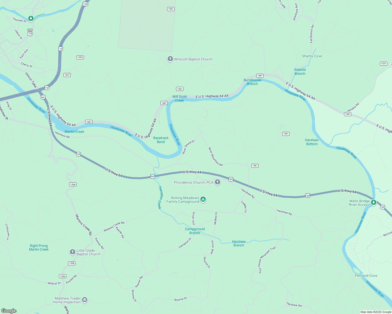 map of restaurants, bars, coffee shops, grocery stores, and more near 1999 Hampton Church Road in Murphy