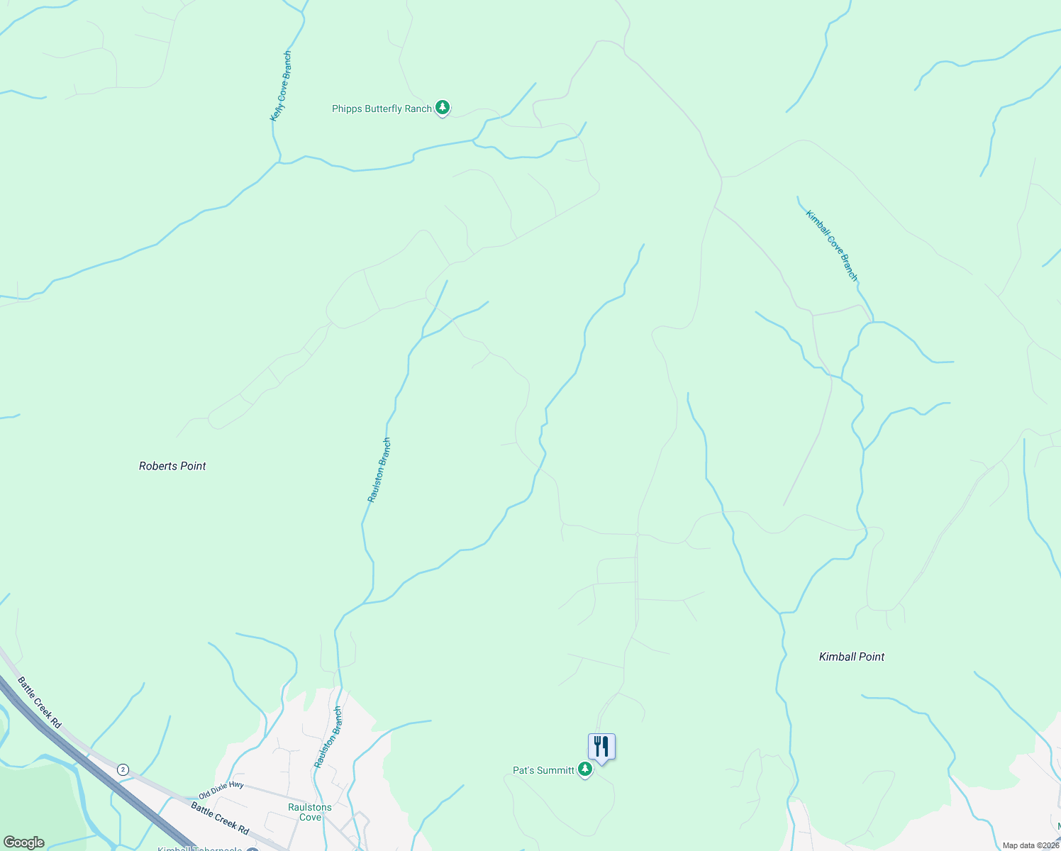 map of restaurants, bars, coffee shops, grocery stores, and more near 150 River View Court in South Pittsburg