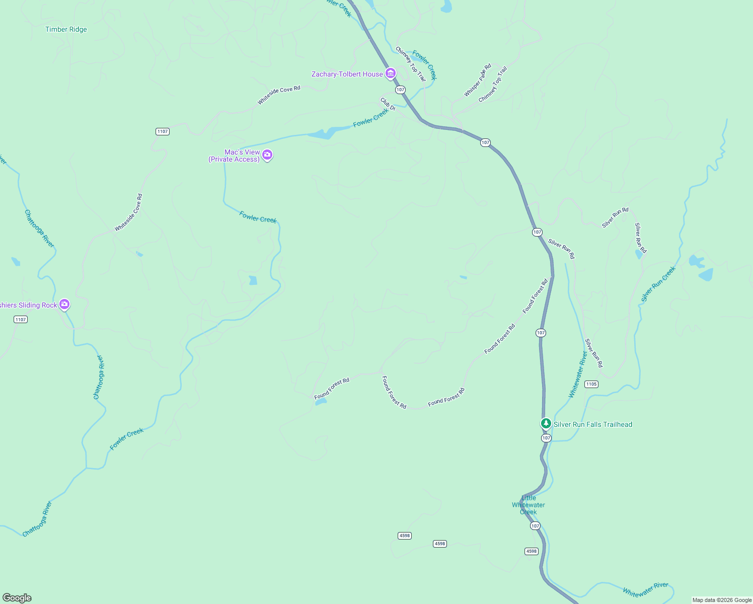 map of restaurants, bars, coffee shops, grocery stores, and more near LT 25-27 Found Forest Road in Cashiers