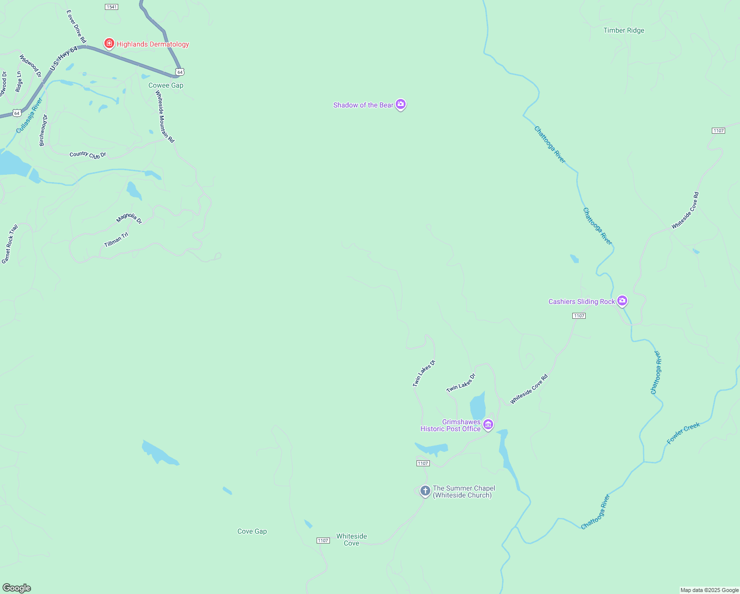 map of restaurants, bars, coffee shops, grocery stores, and more near 1893 Twin Lakes Drive in Highlands